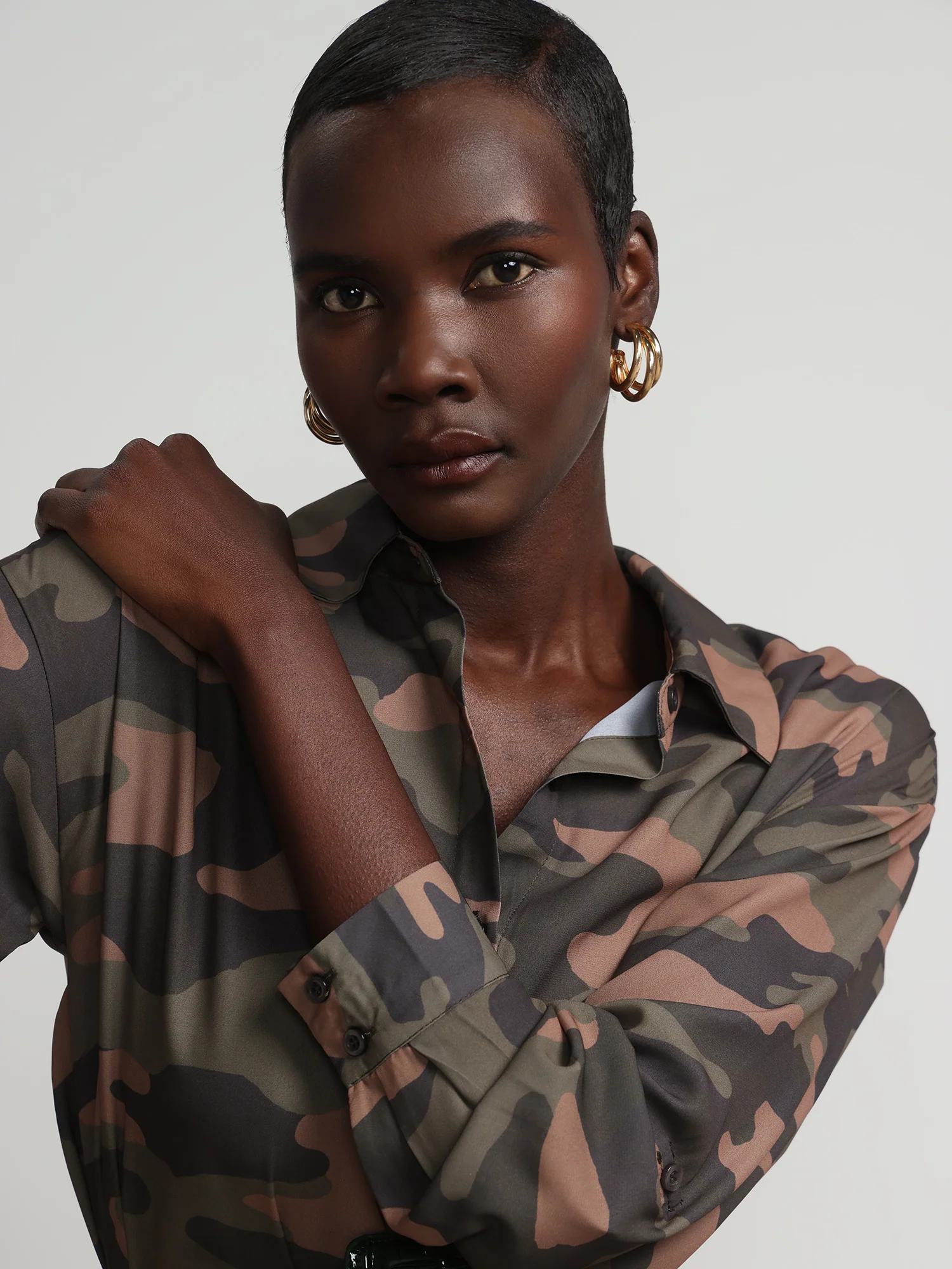 Camouflage Button-Front Maxi Top - Image 4