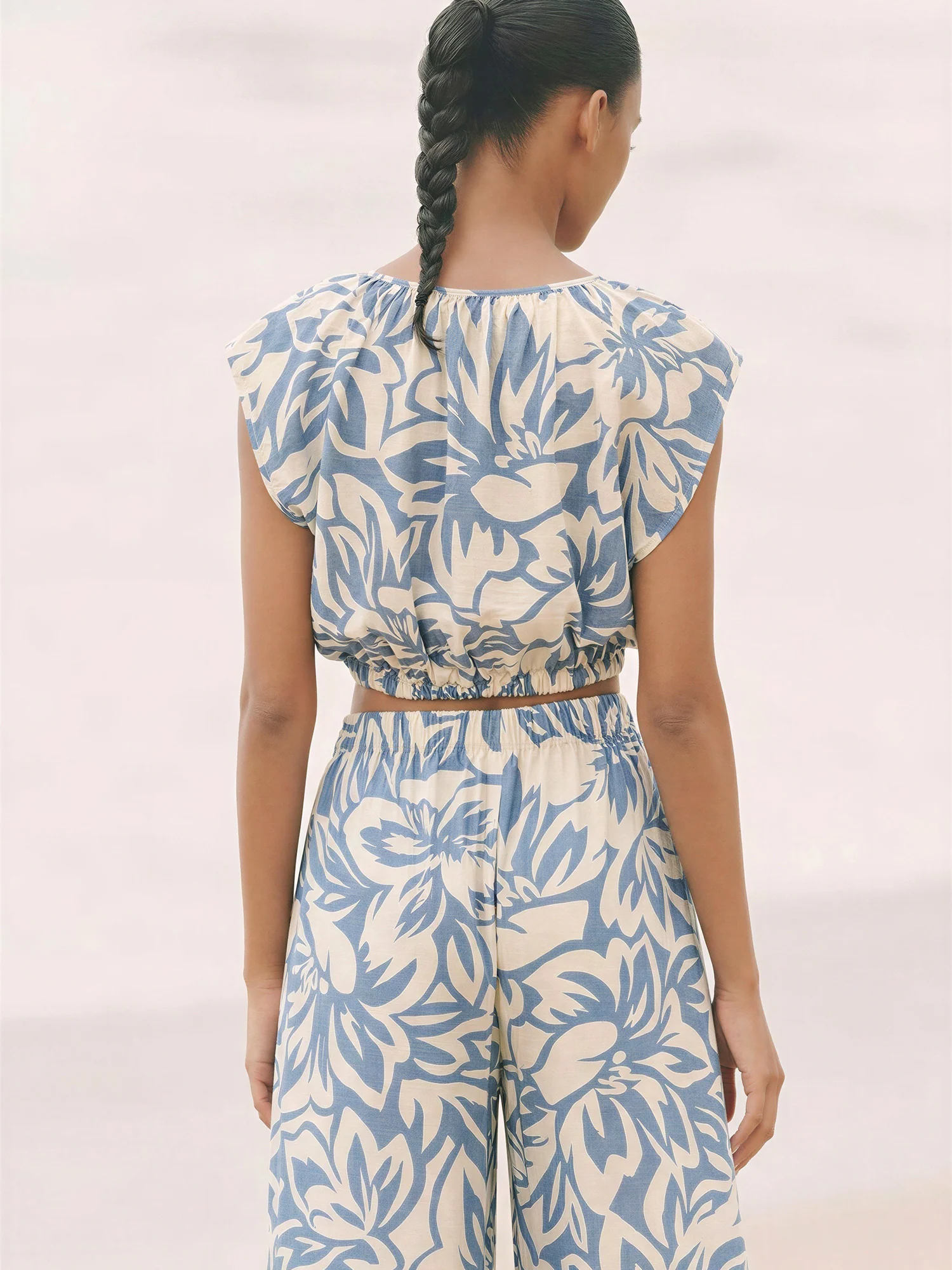 Cap Sleeve Abstract Floral Elastic Hem - Image 14
