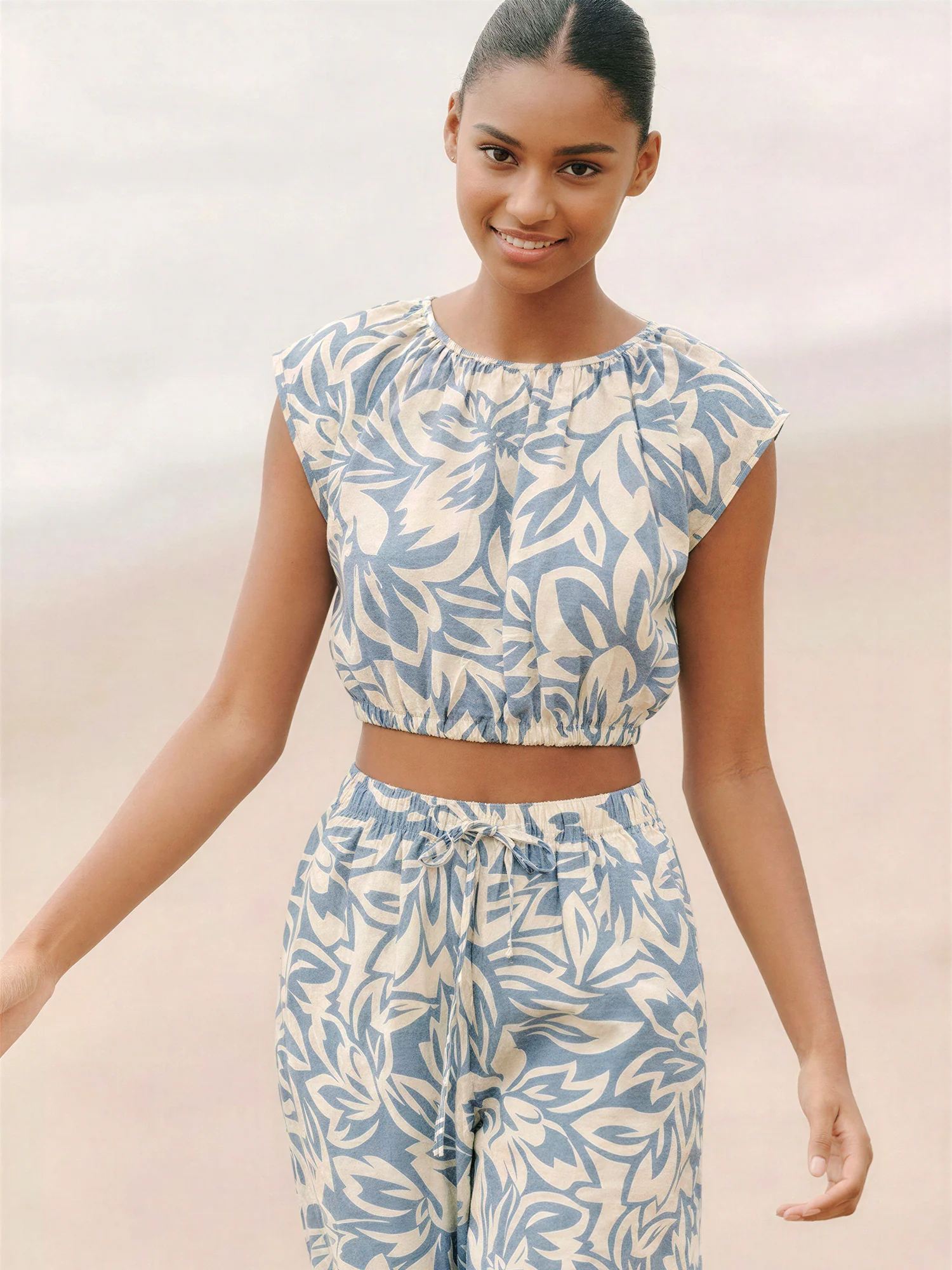 Cap Sleeve Abstract Floral Elastic Hem - Image 6