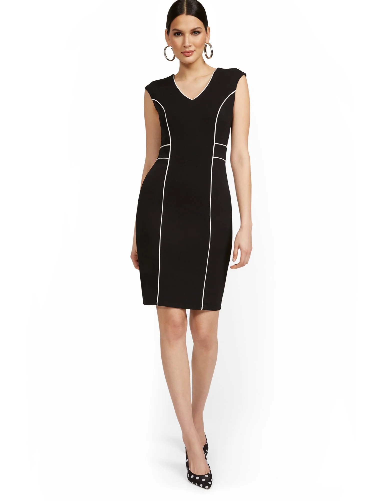 Cap-Sleeve Piped Sheath Dress - Magic Crepe® - Image 2