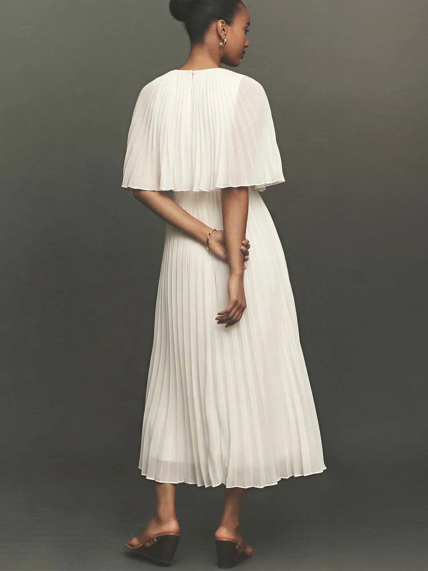 Cape Pleated Woven Midi Dress - Image 3