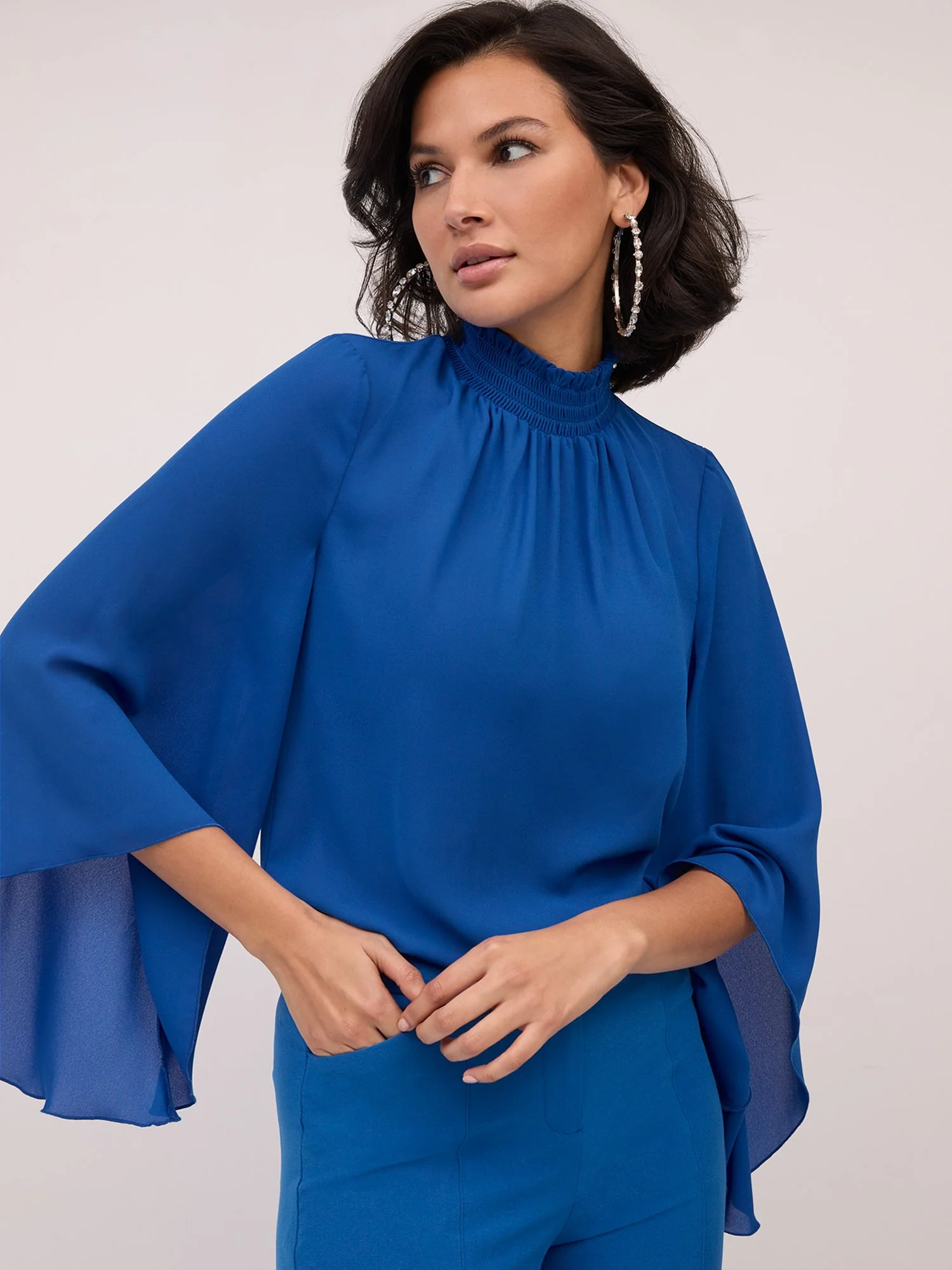 Cape-Sleeve Mock-Neck Blouse - Image 12