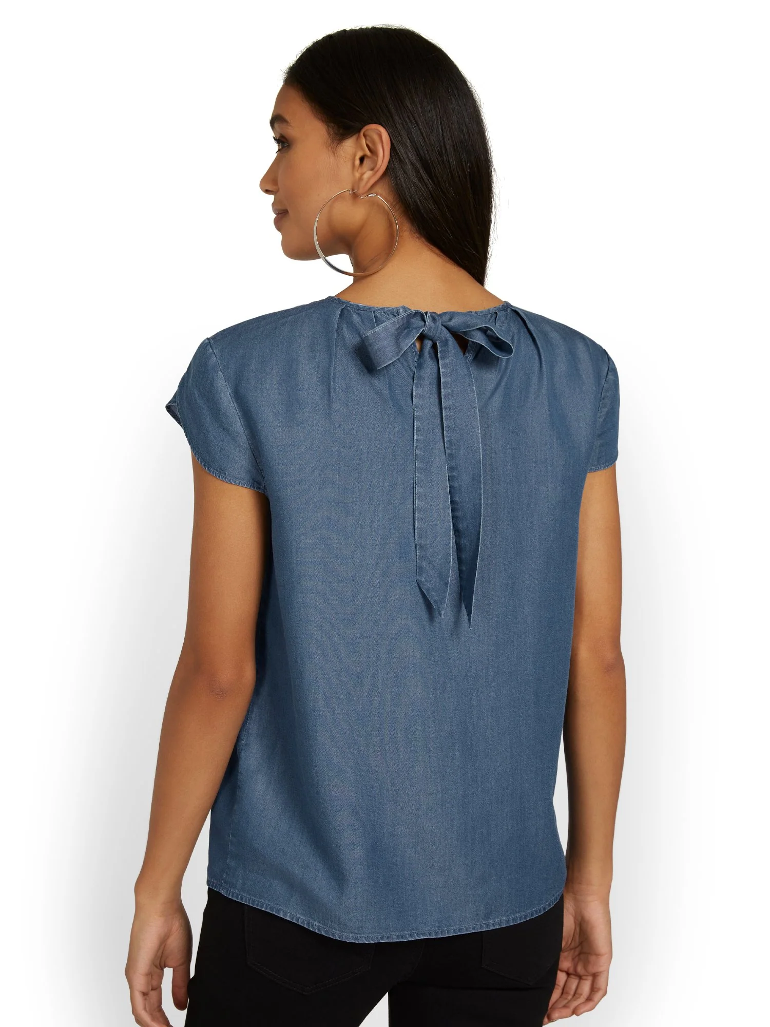 Chambray Bow-Back Pleated Top - Image 3