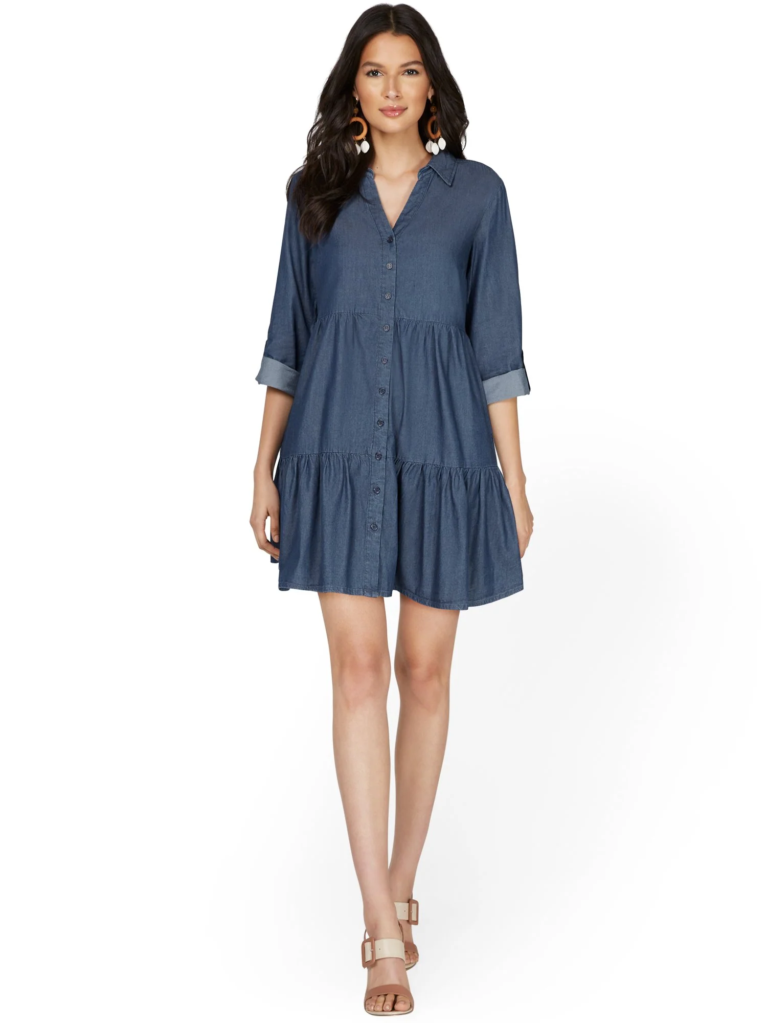 Chambray Tiered Shirtdress - Image 4
