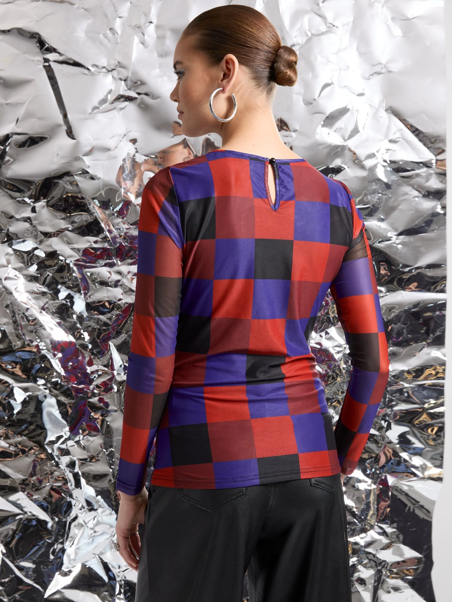 Checker-Print Mesh Top - Image 3