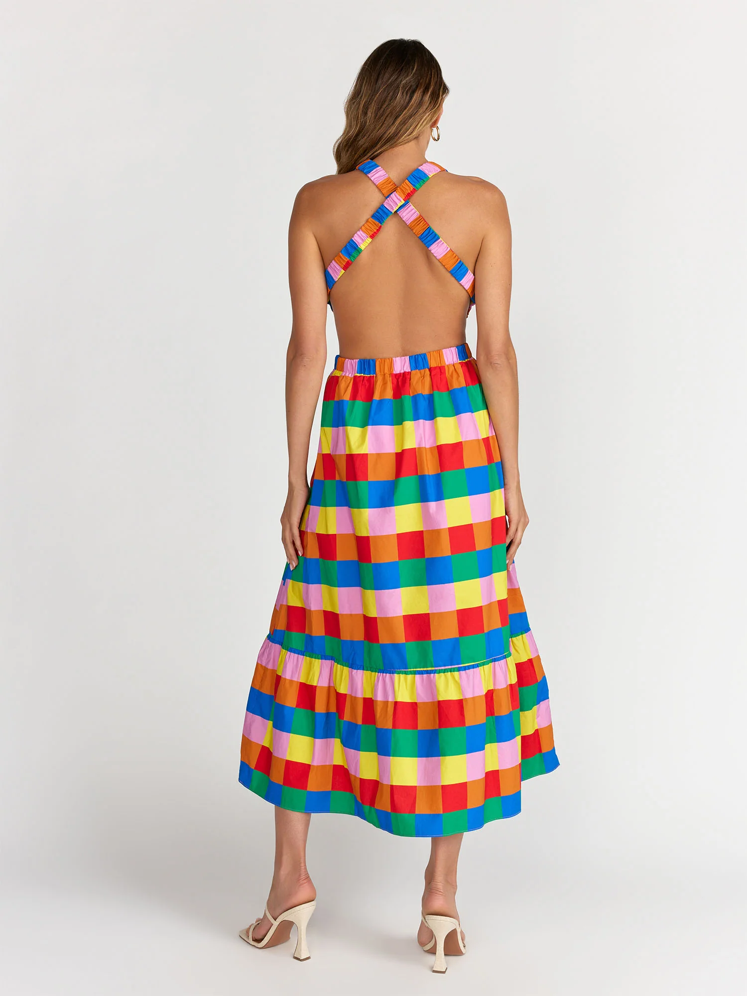 Checkered Open Back Midi Dress - English Factory - Image 3
