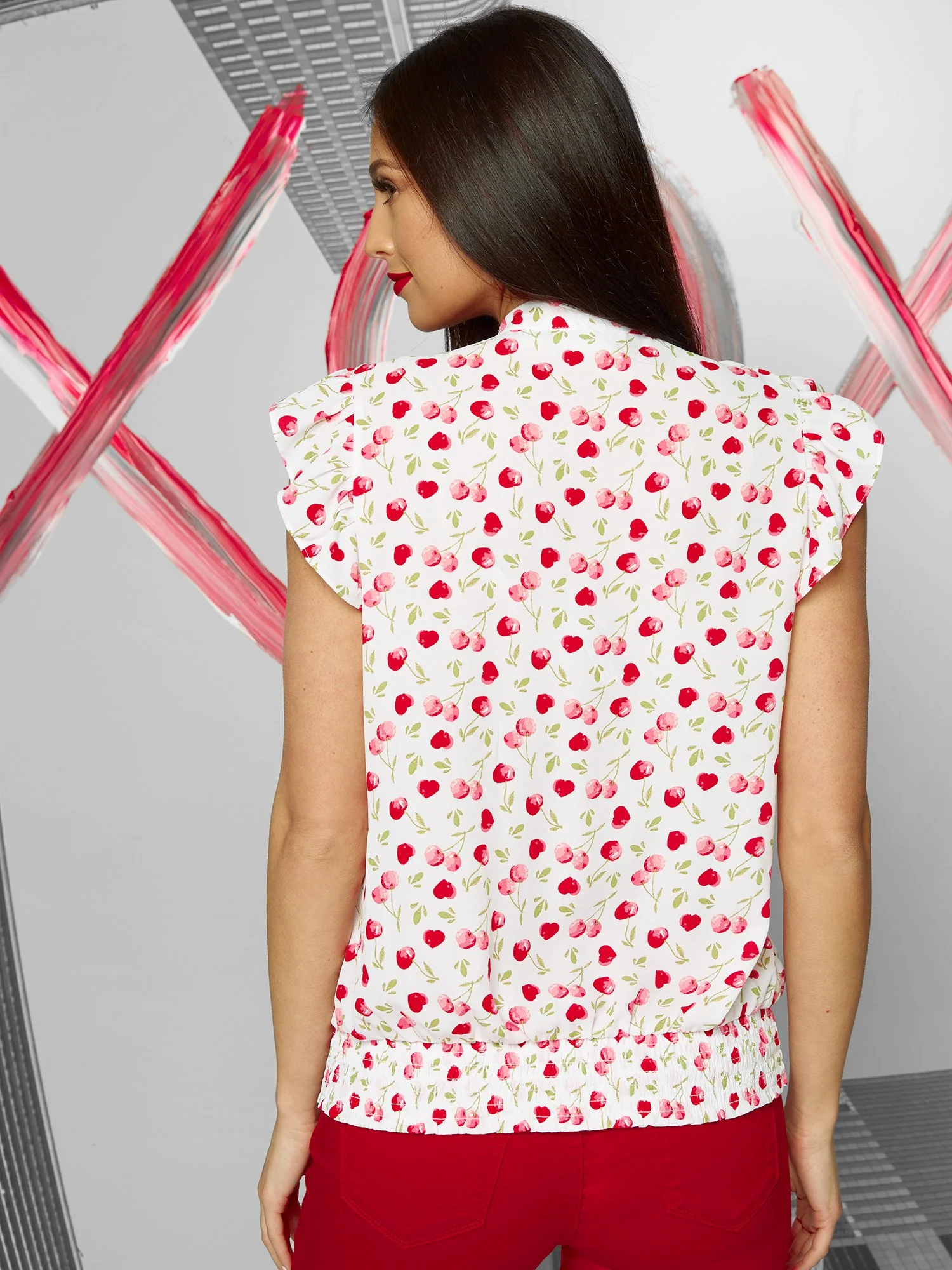 Cherry-Print Ruffle-Sleeve Blouse - Image 3