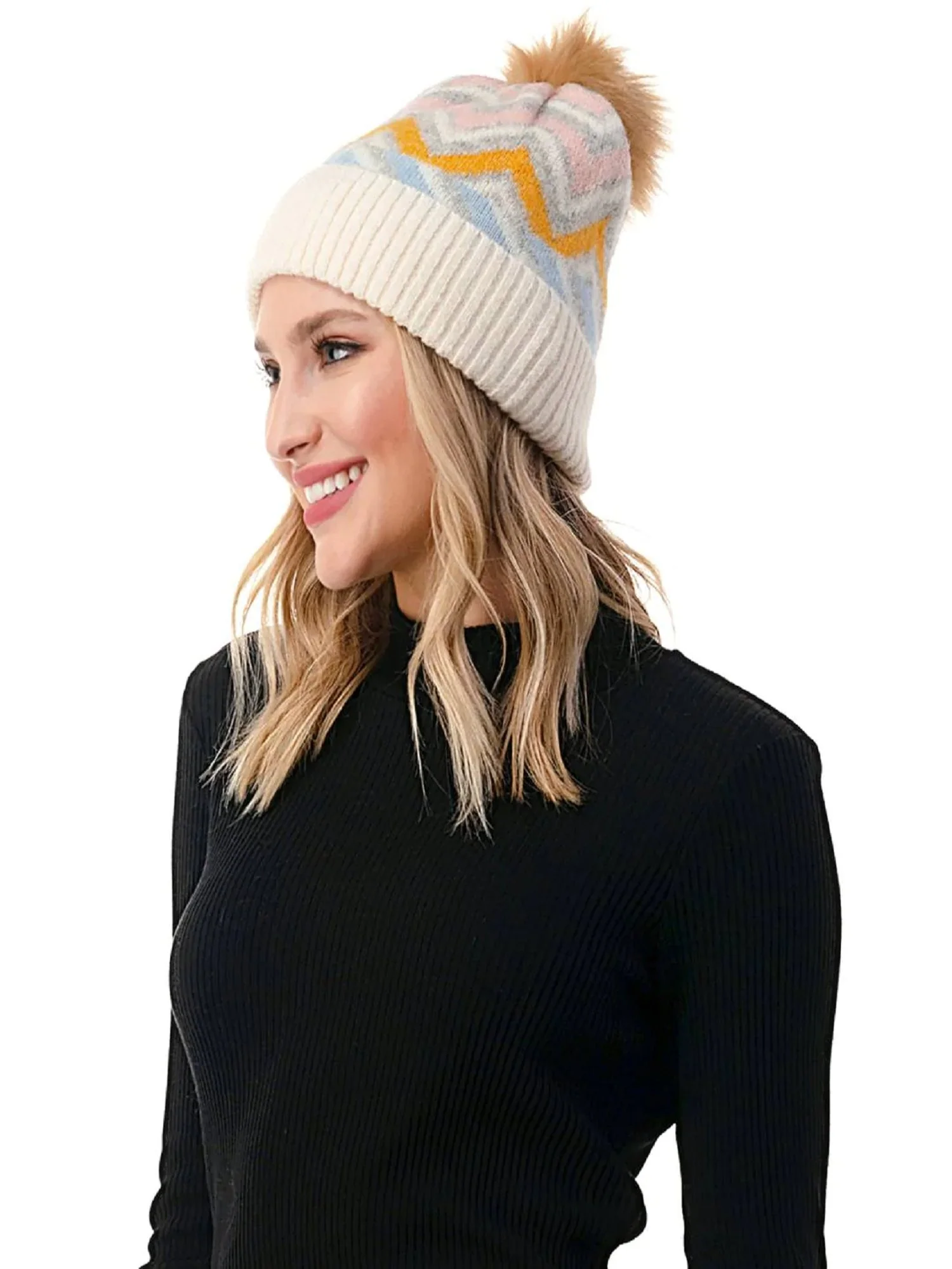 Chevron Faux Fur Pom Beanie - Marcus Adler - Image 10