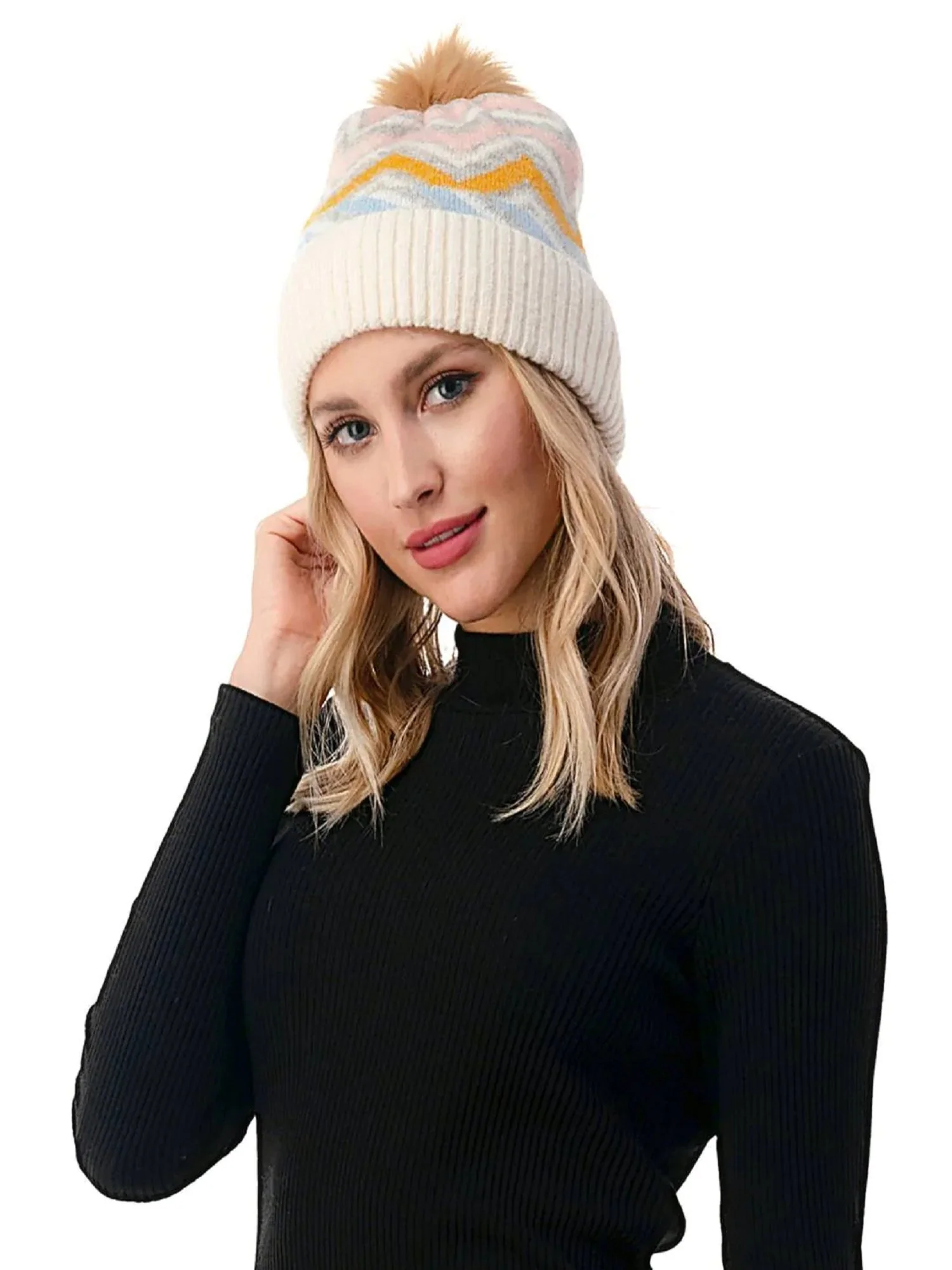 Chevron Faux Fur Pom Beanie - Marcus Adler - Image 7