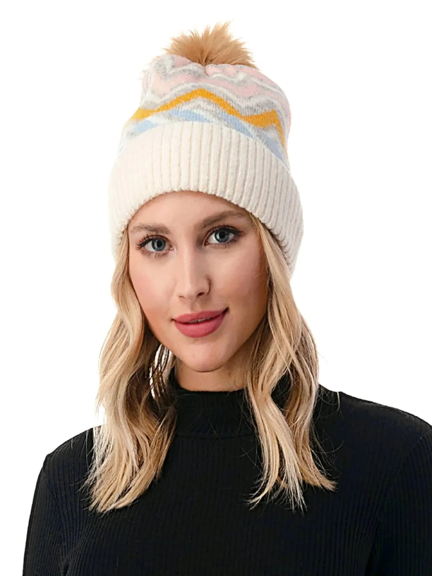 Chevron Faux Fur Pom Beanie - Marcus Adler - Image 9