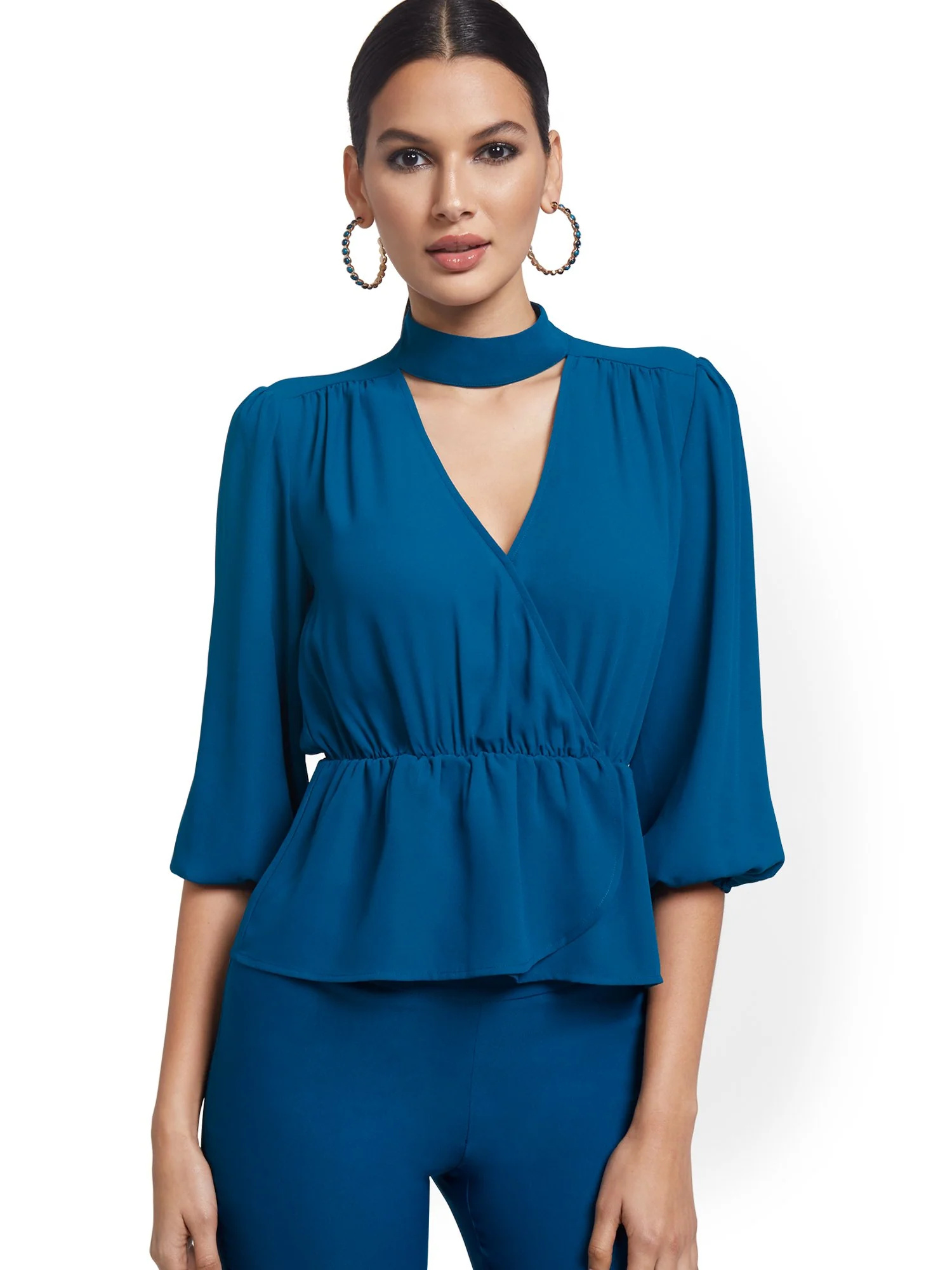 Choker V-Neck Surplice Top - Image 5