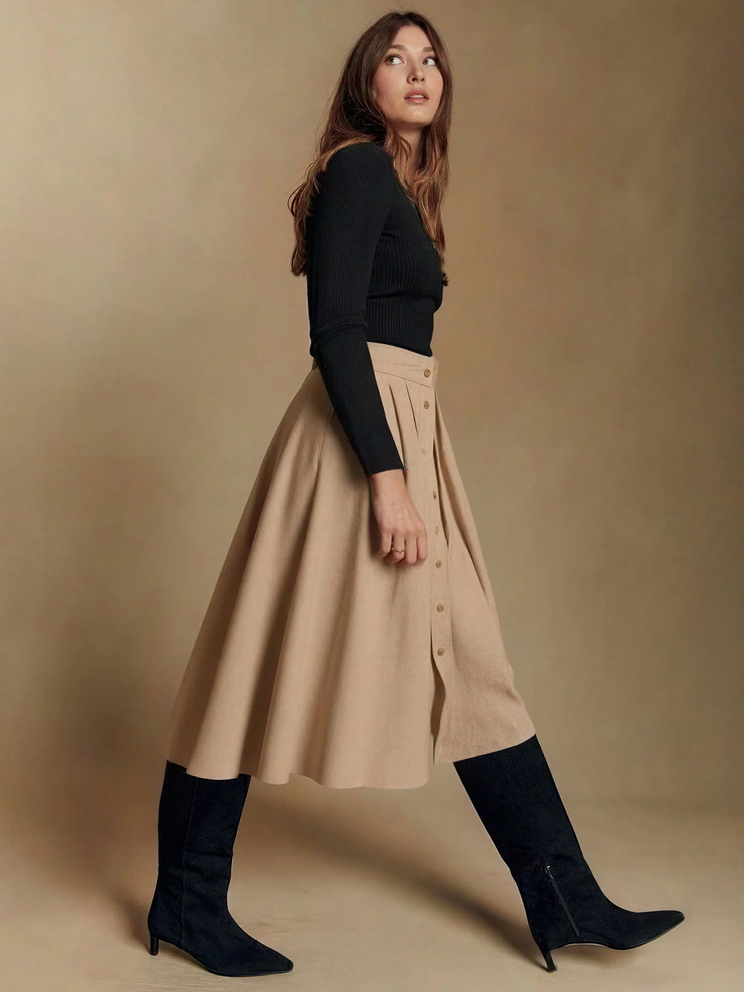 Circle Button Down Midi Skirt