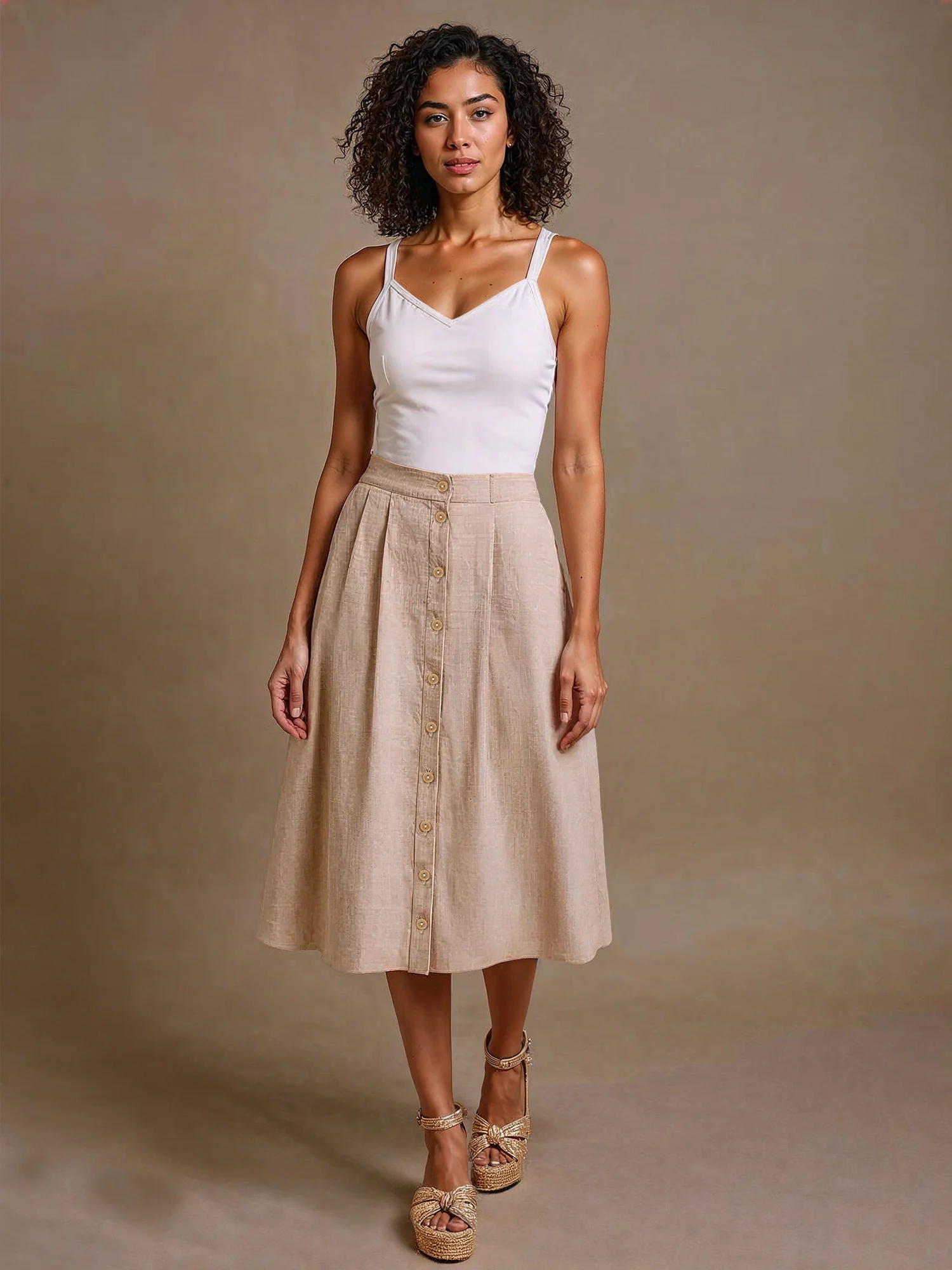 Circle Button Down Midi Skirt - Image 2