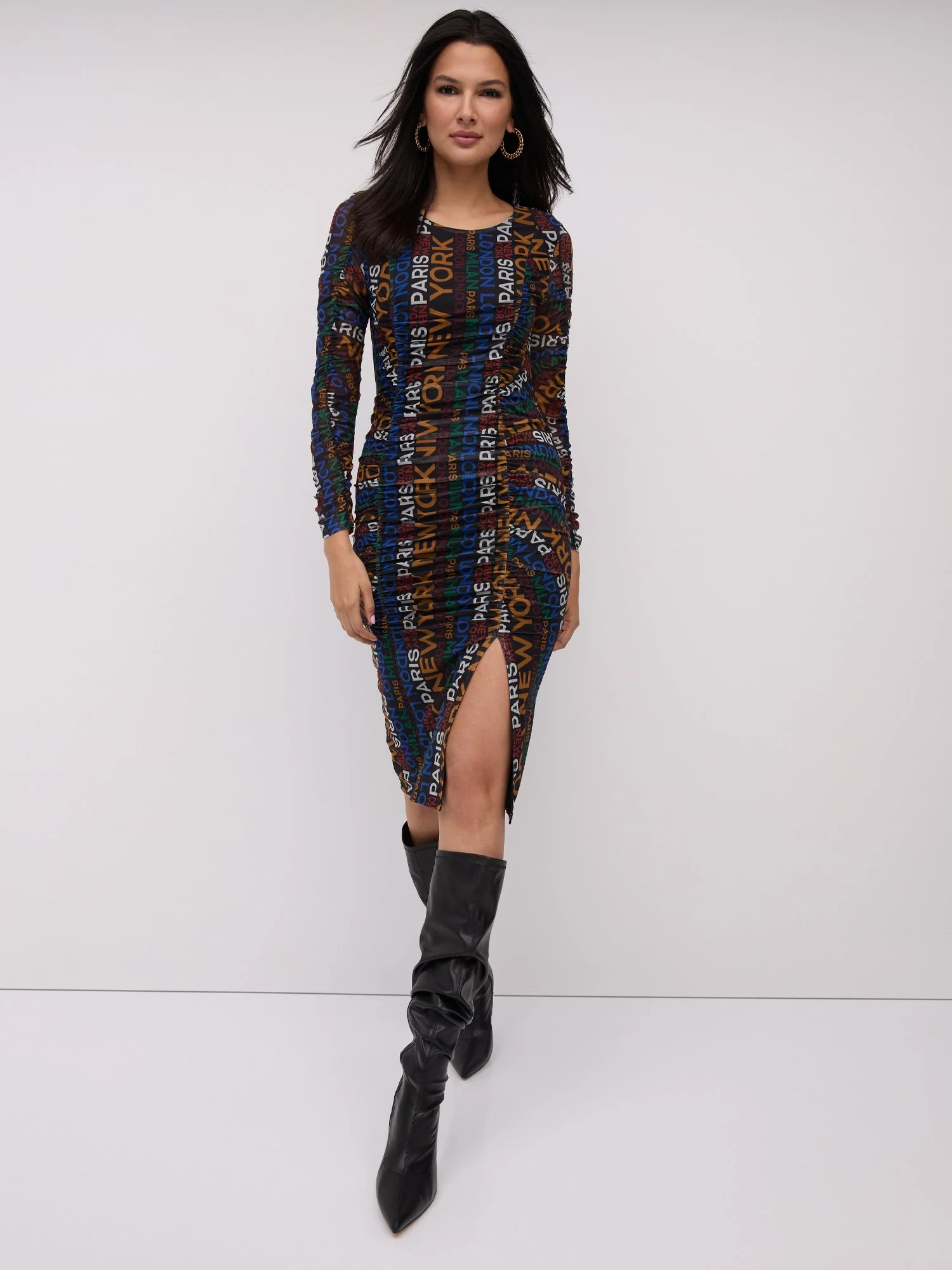 City-Print Mesh-Inset Dress - Image 2