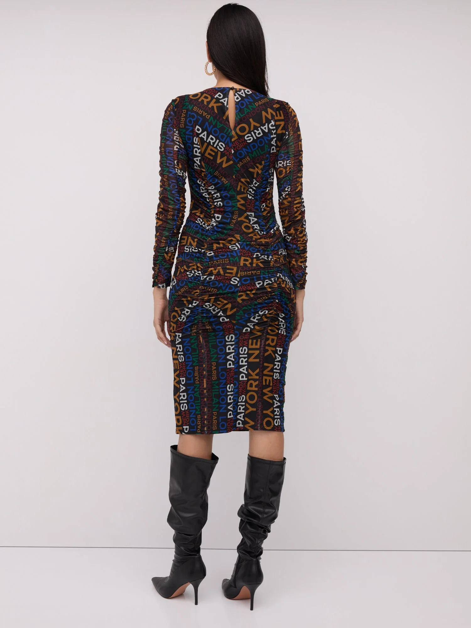 City-Print Mesh-Inset Dress - Image 3