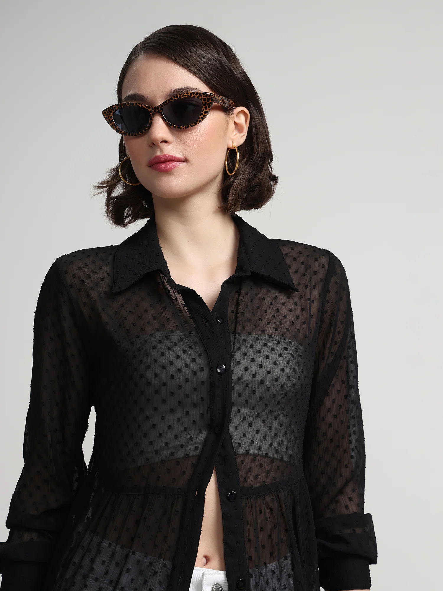 Clip-Dot Button-Front Maxi Blouse - Image 4