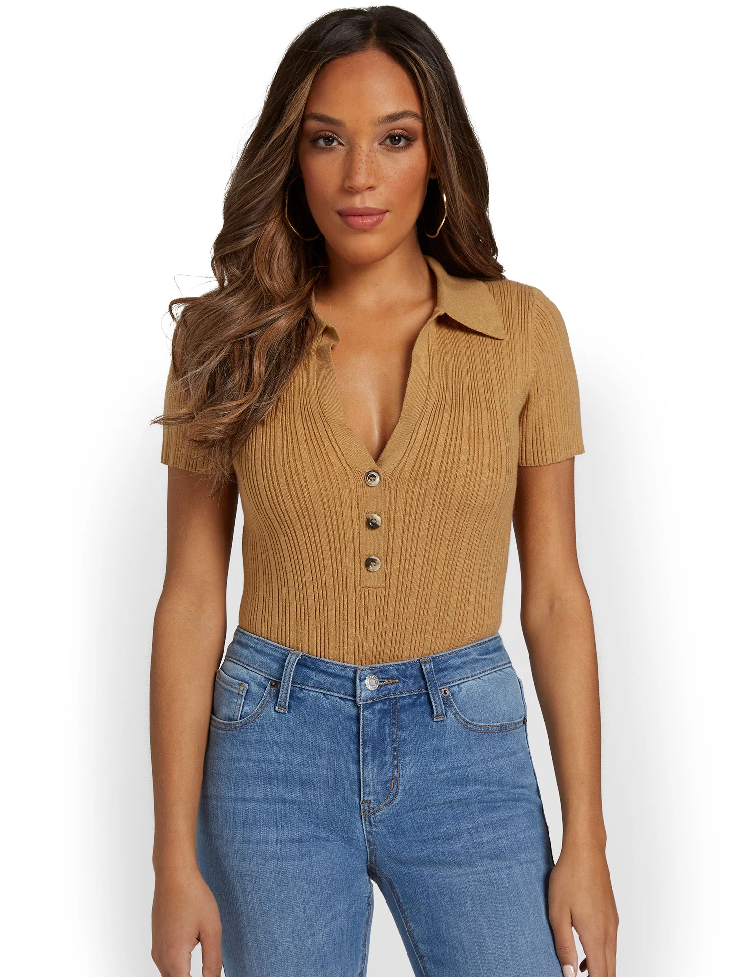 Allie Rose Collared Button-Front Ribbed Top - Brands We Love - Image 8