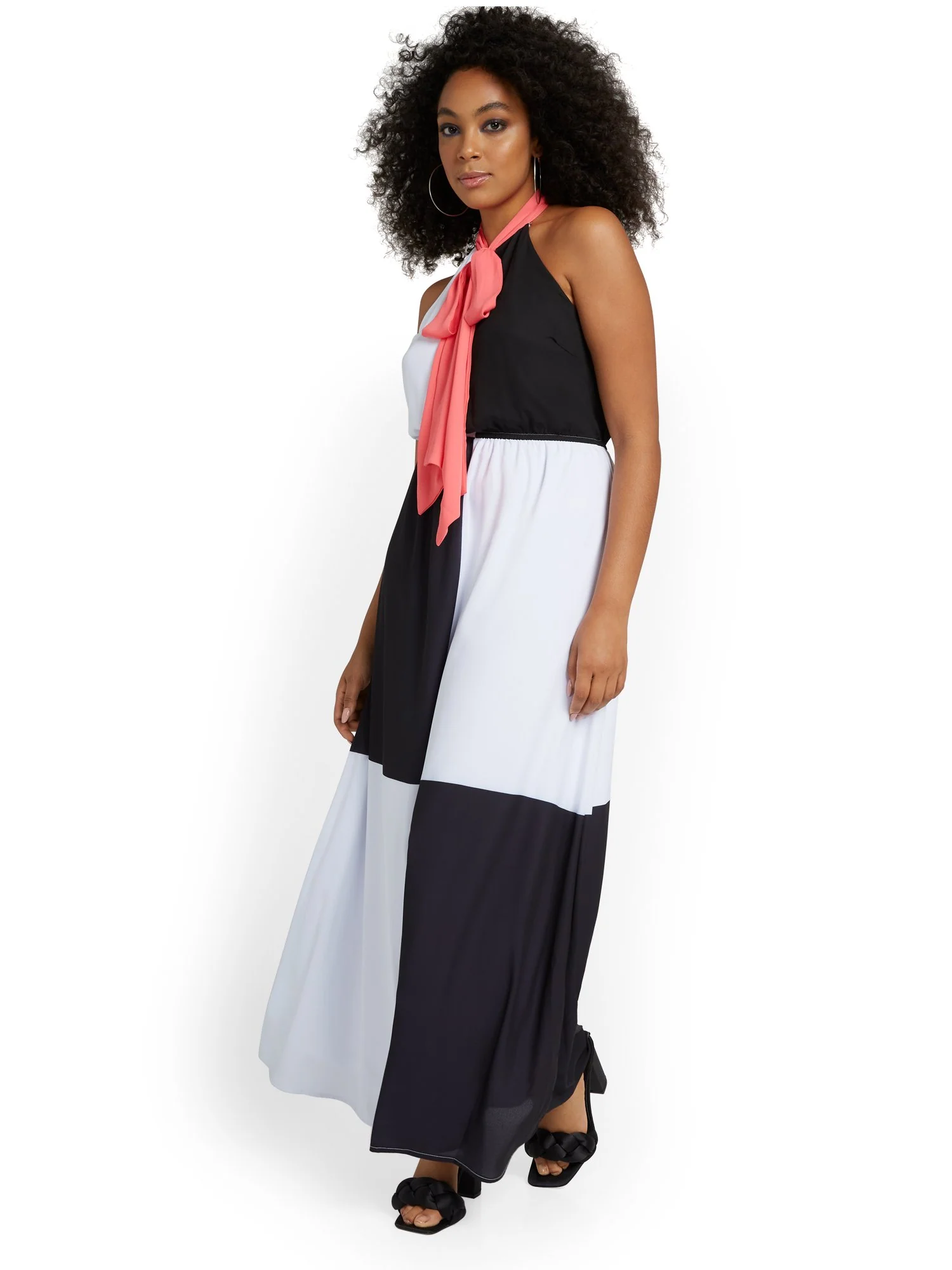 Colorblock Bow-Neck Maxi Dress