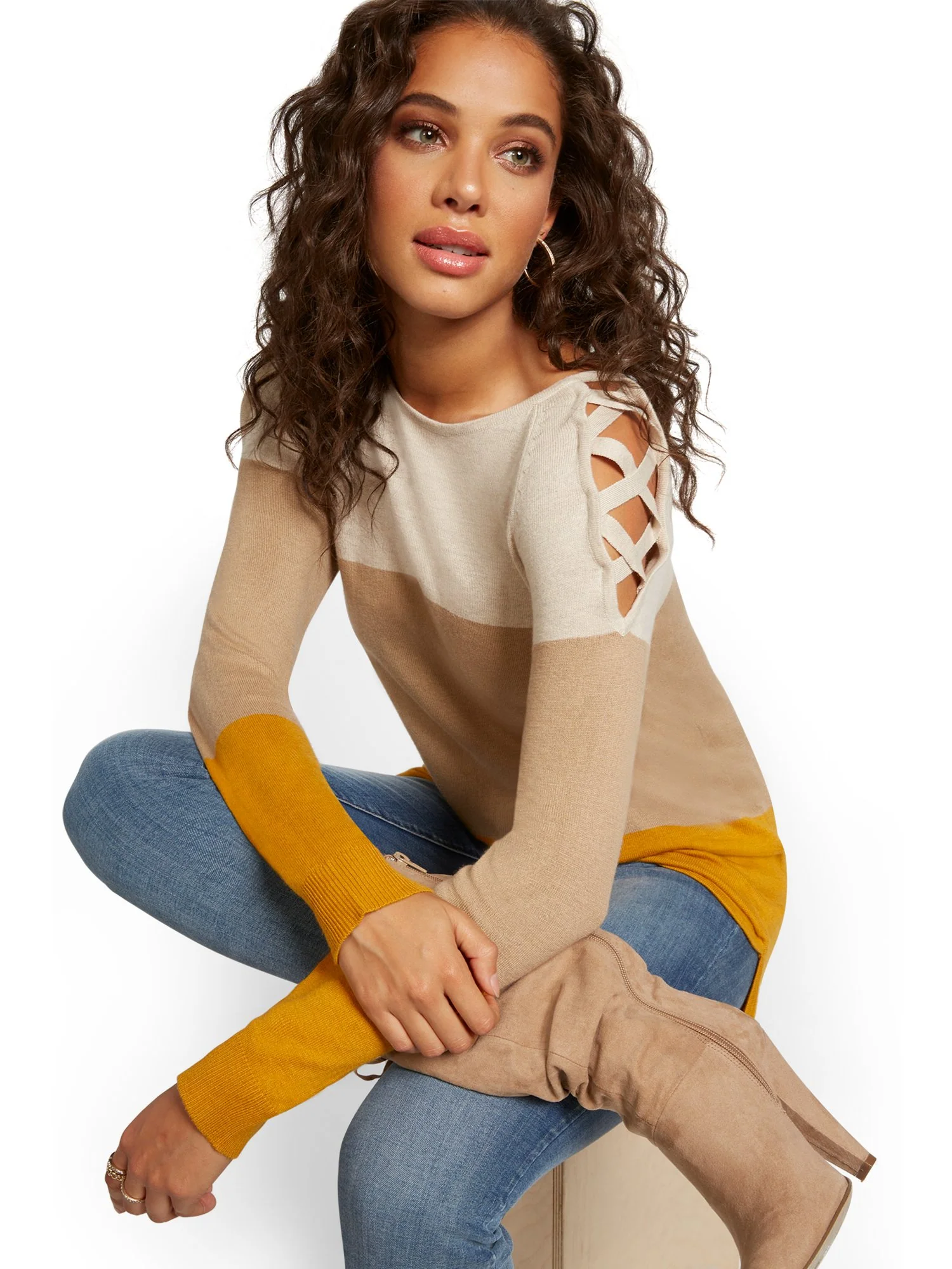 Colorblock Crisscross Hi-Lo Tunic Sweater - Image 5