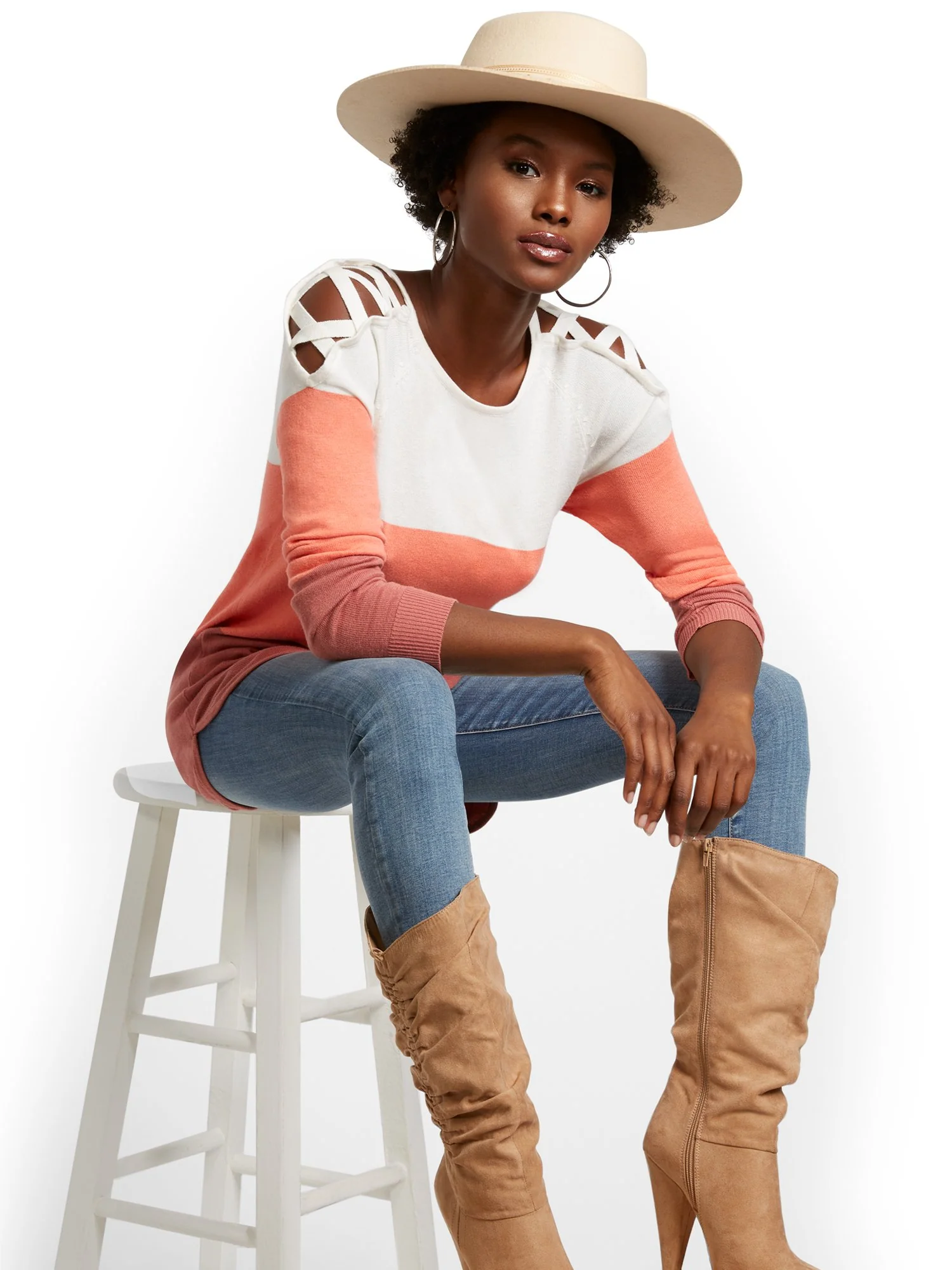 Colorblock Crisscross Hi-Lo Tunic Sweater - Image 9