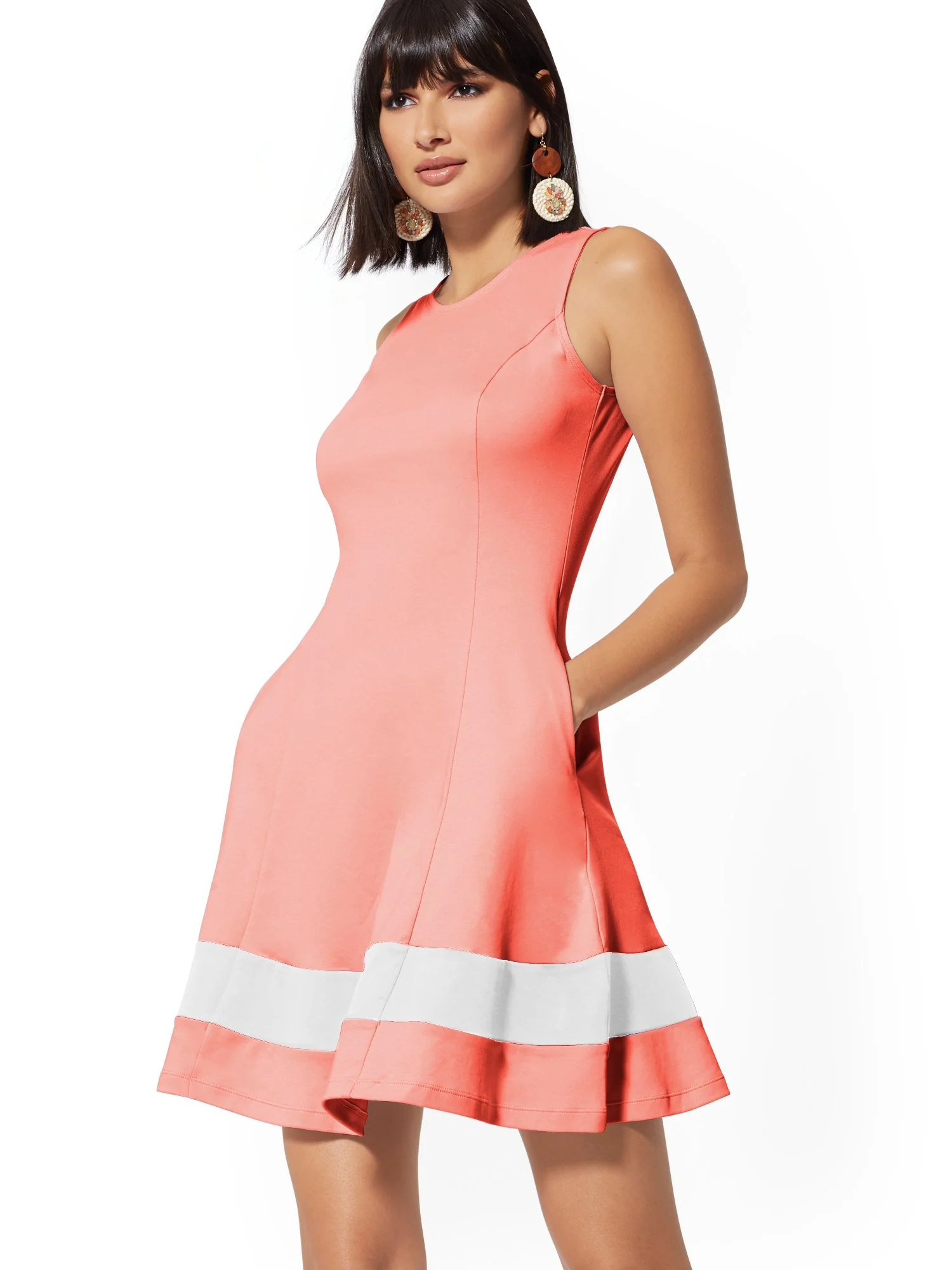 Colorblock Fit and Flare Cotton Dress