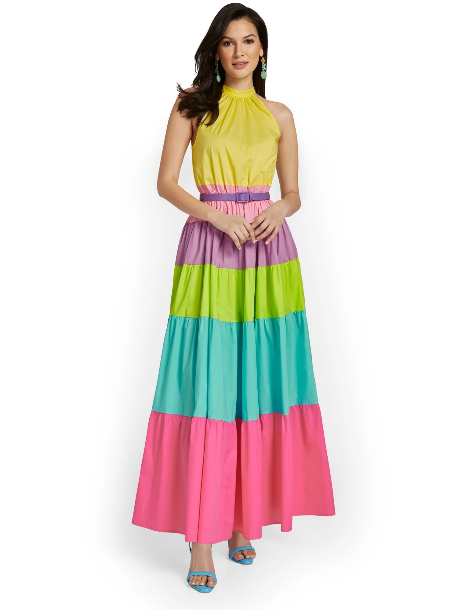 Colorblock Halterneck Poplin Maxi Dress - Image 2
