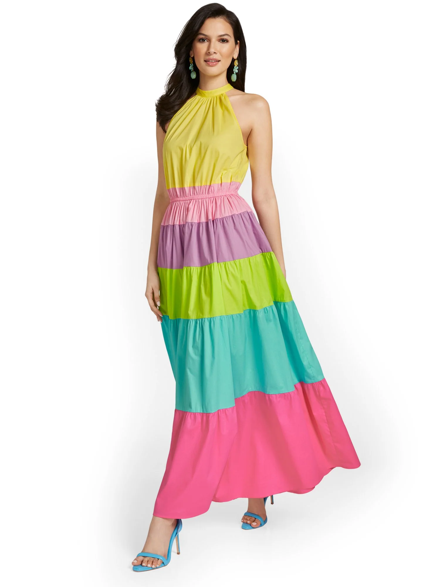 Colorblock Halterneck Poplin Maxi Dress - Image 4