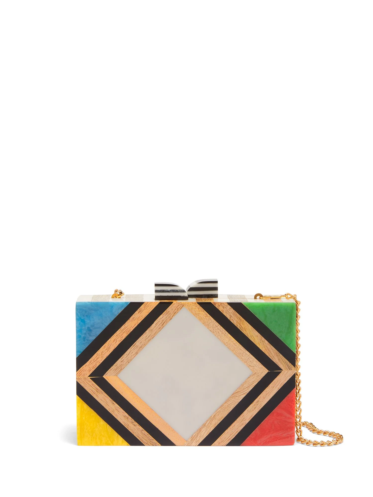 Colorblock Inlay Wooden Box Clutch