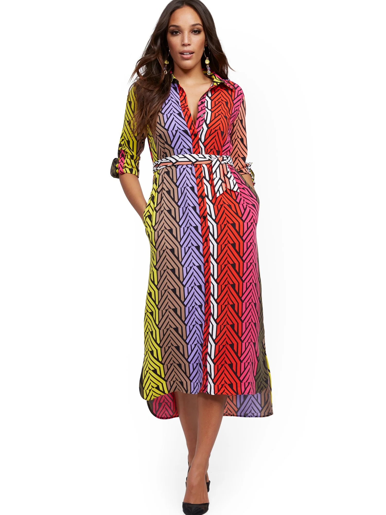 Colorblock Midi Shirtdress