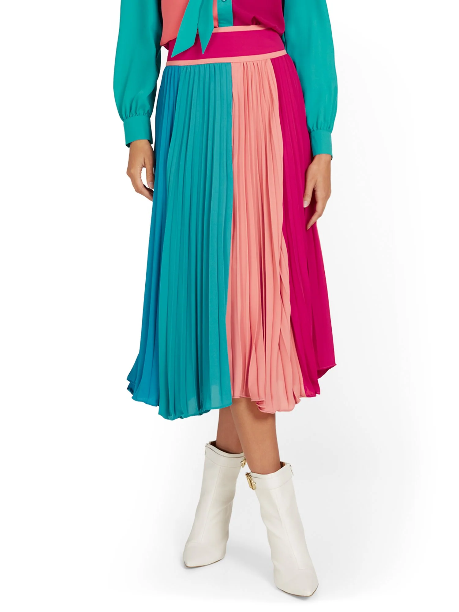 Colorblock Pleated Midi Skirt