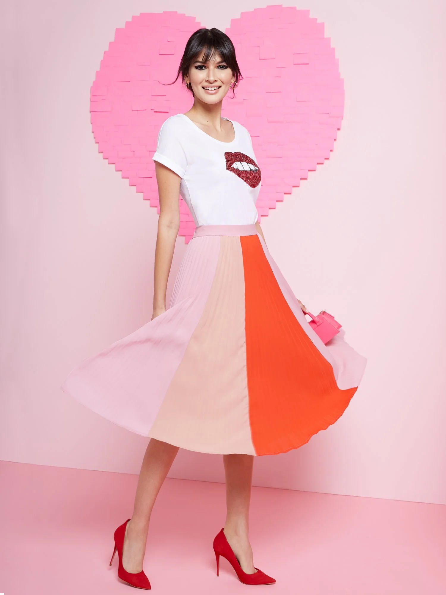 Colorblock Pleated Midi Skirt - Image 4