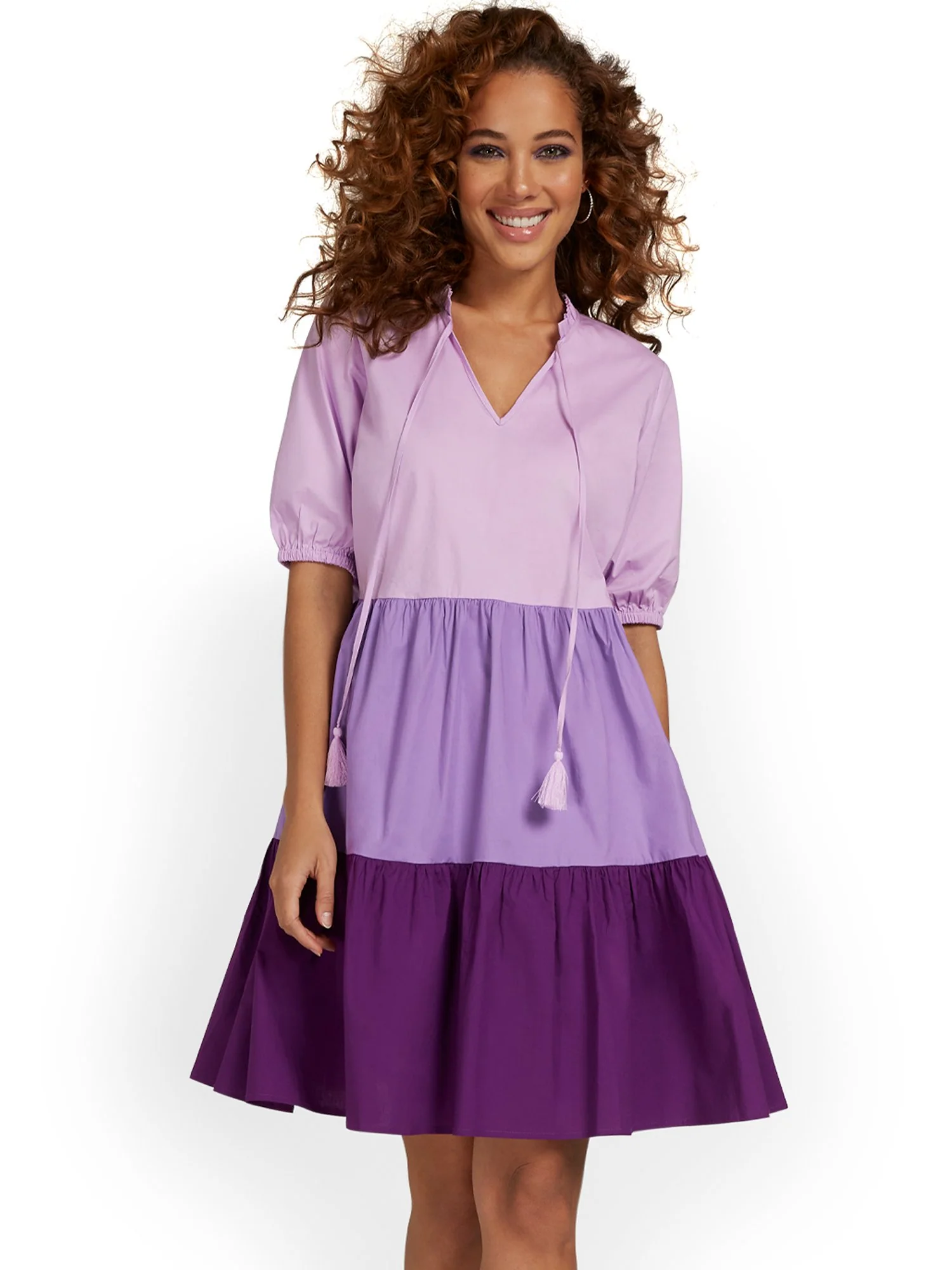 Colorblock Poplin V-Neck Dress - Image 6