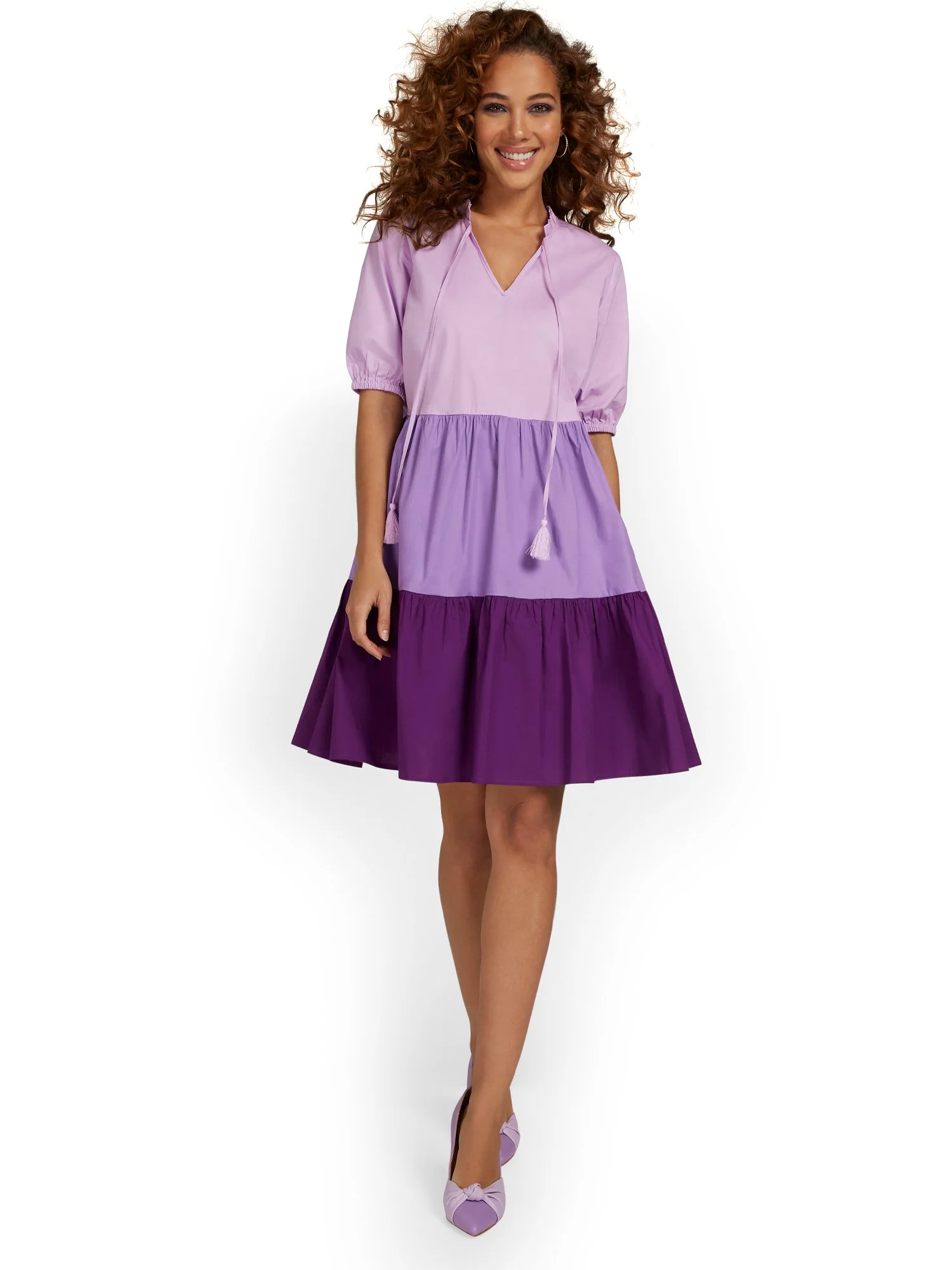 Colorblock Poplin V-Neck Dress - Image 8