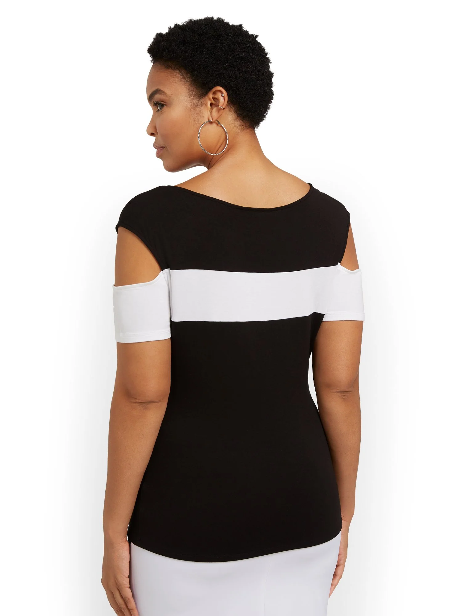 Colorblock Slit-Shoulder Knit Top - Image 3
