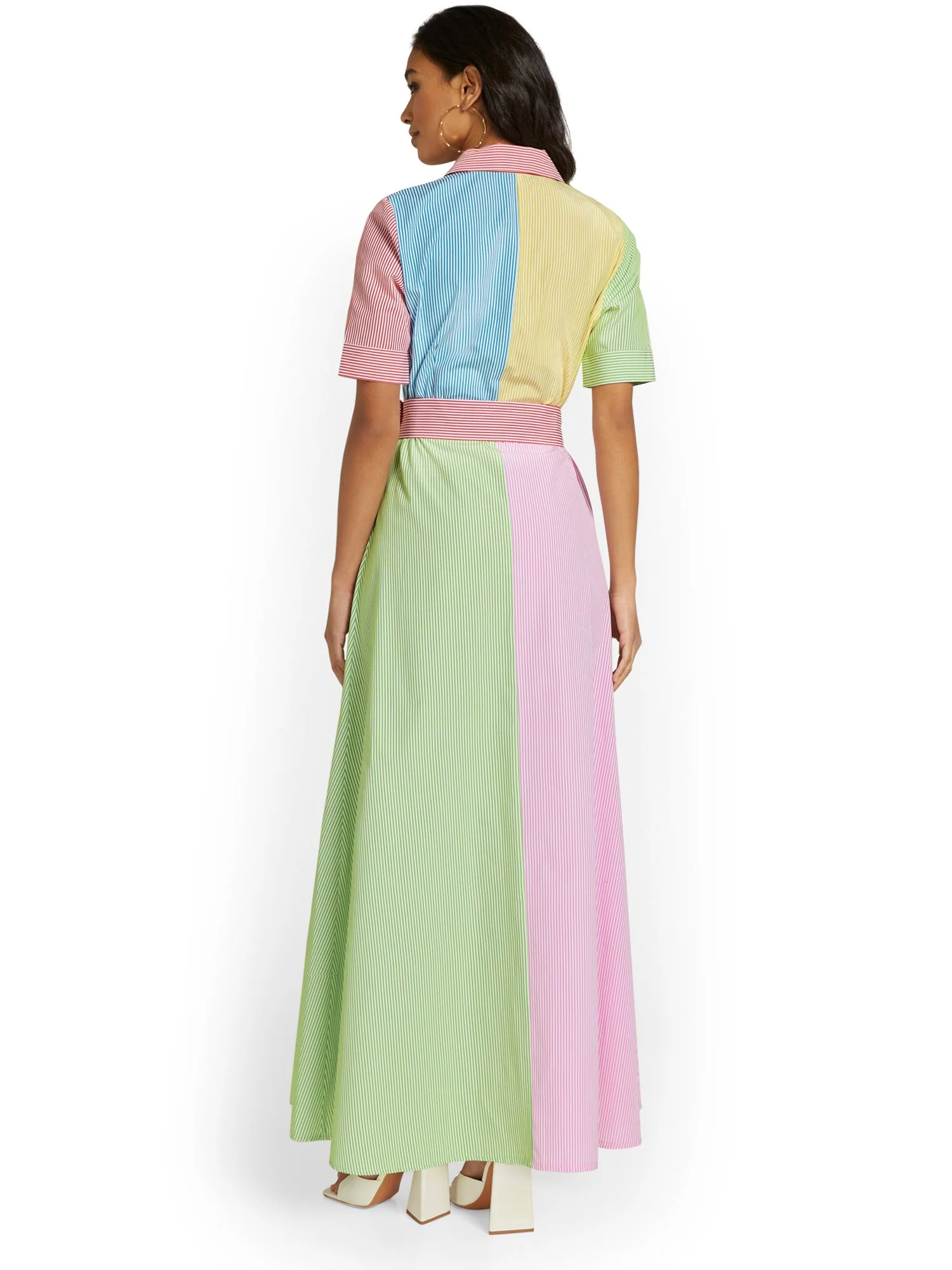 Colorblock Striped Poplin Maxi Shirtdress - Image 3