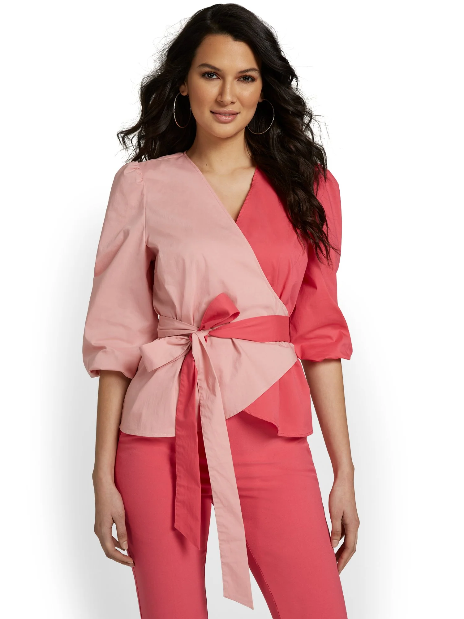 Colorblock Tie-Waist Poplin Top - Image 2