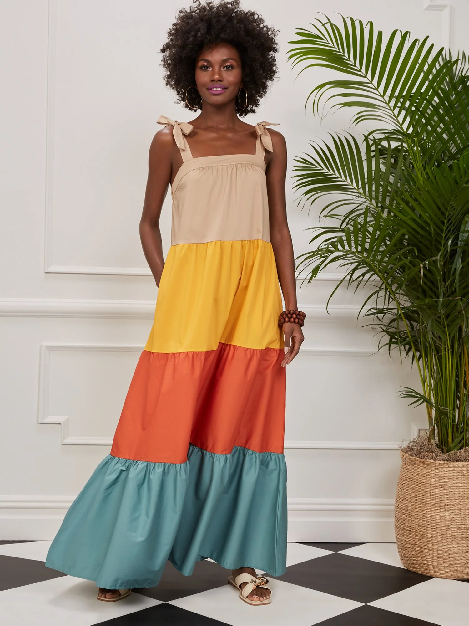 Colorblock Tiered Maxi Dress - Image 2