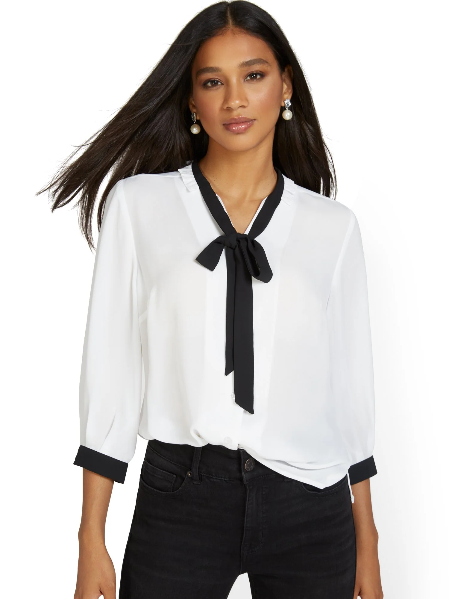 Contrast Bow Blouse - Image 2