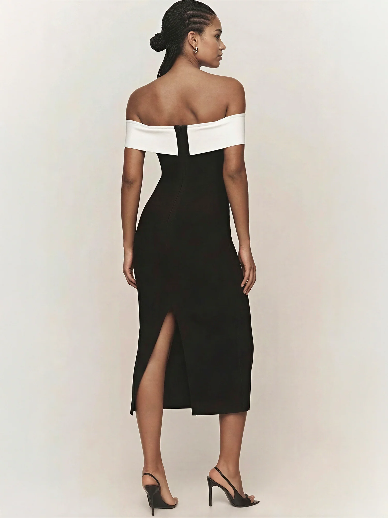Contrast Off The Shoulder Bodycon Midi Dress - Image 3
