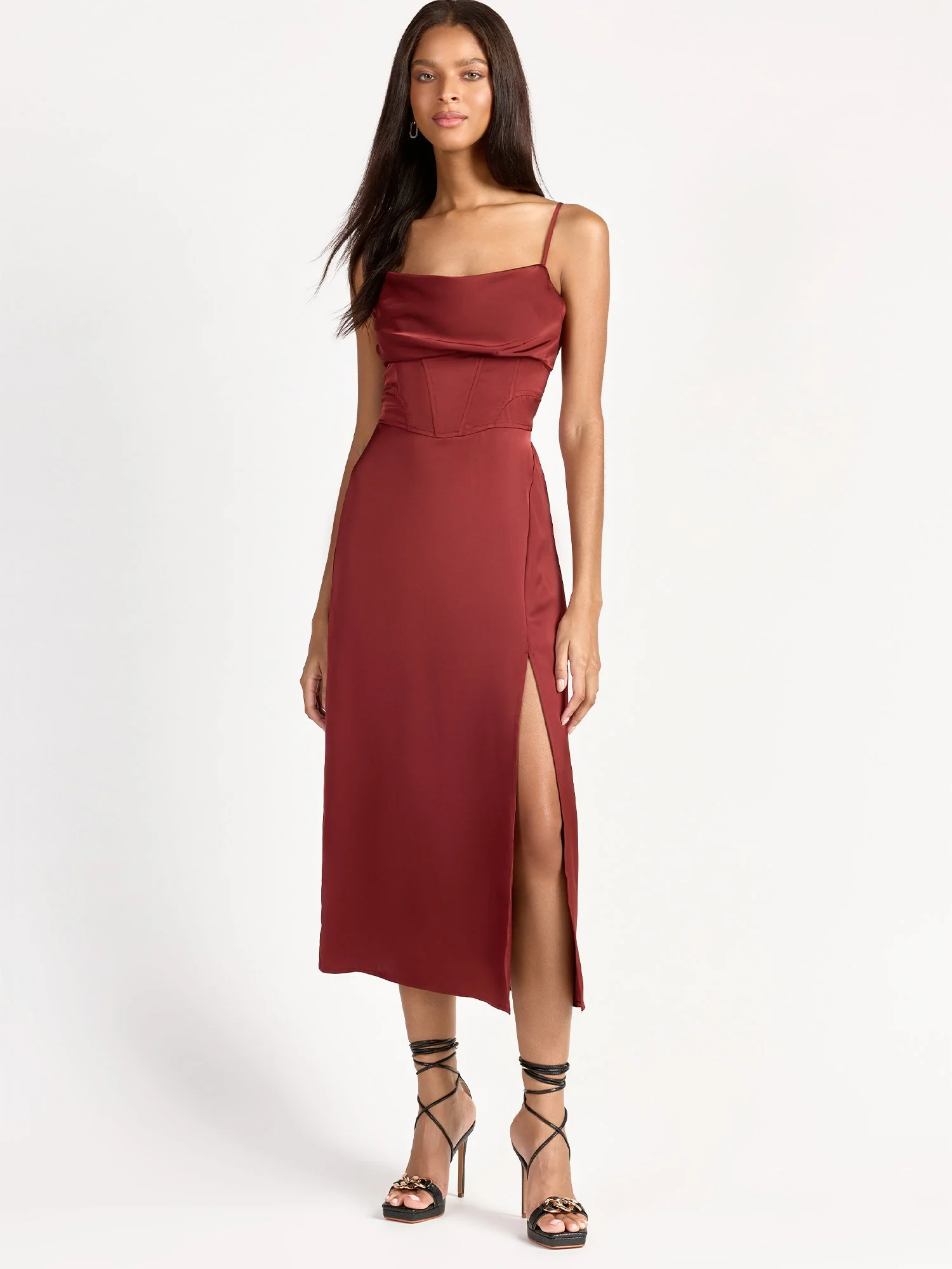 Corset Cowl Neck Satin Slip Dress - Dress Forum - Image 3