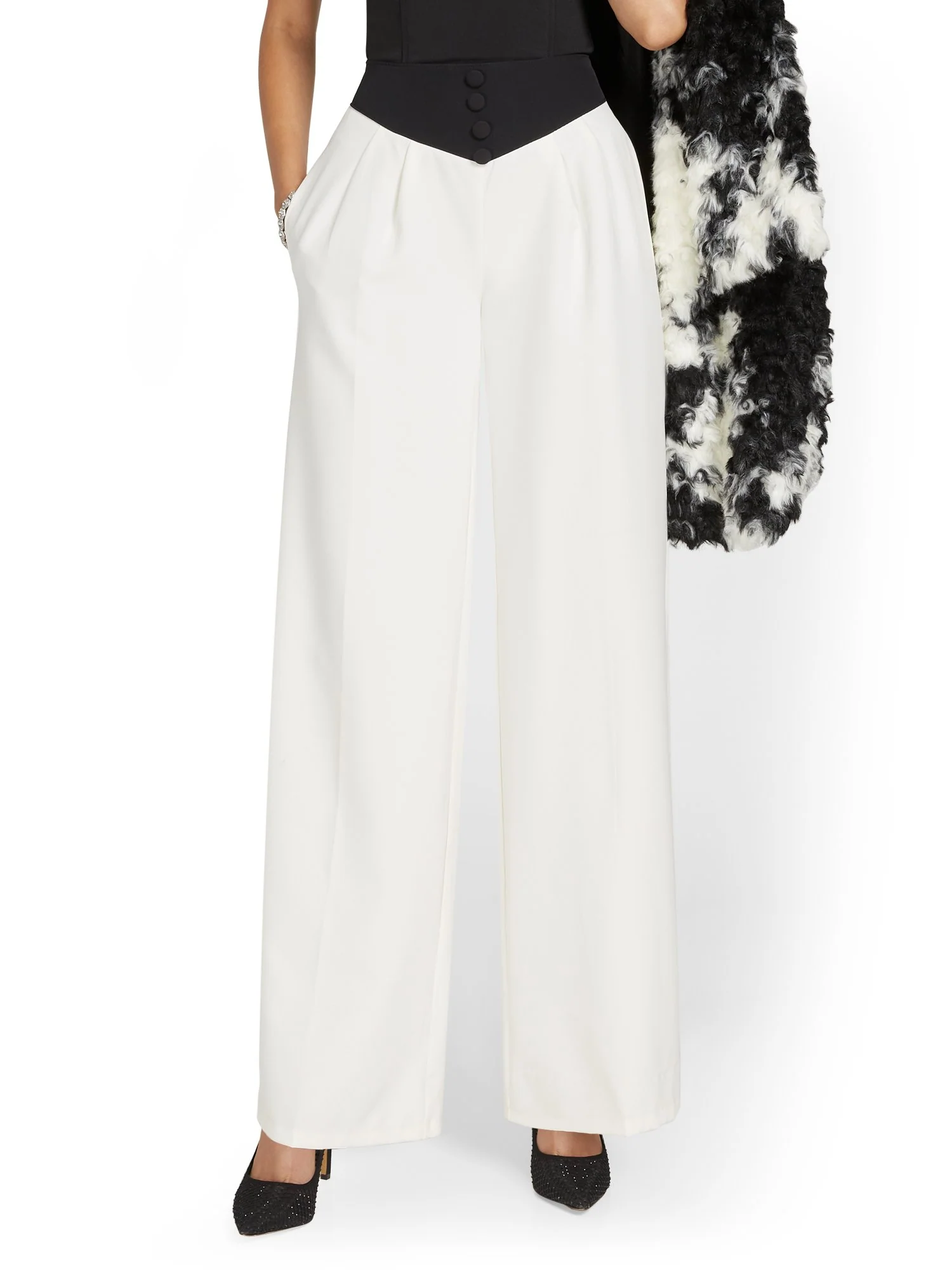 Corset-Waist Wide-Leg Pant