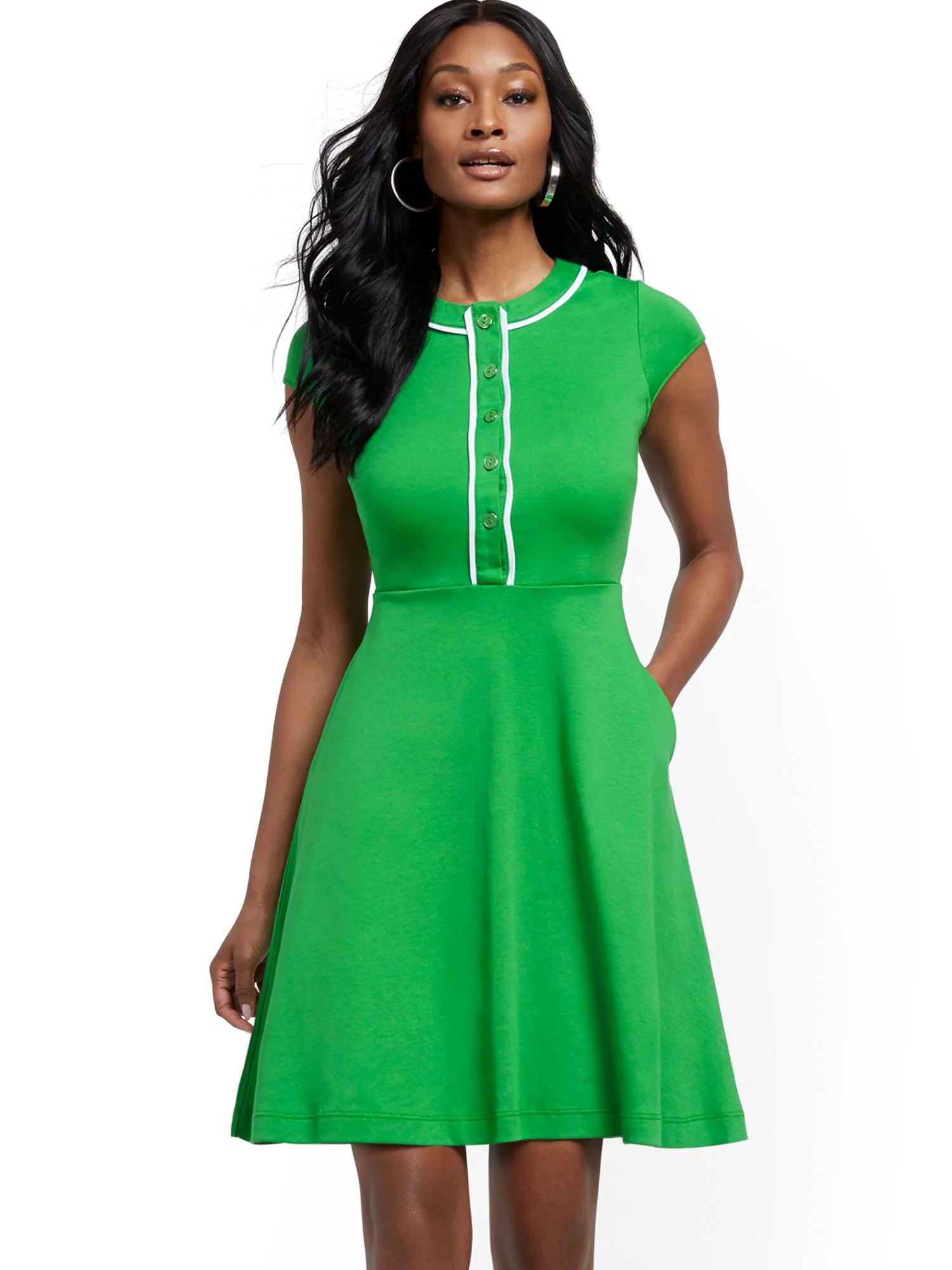 Cotton Button-Accent Fit and Flare Dress - Image 7