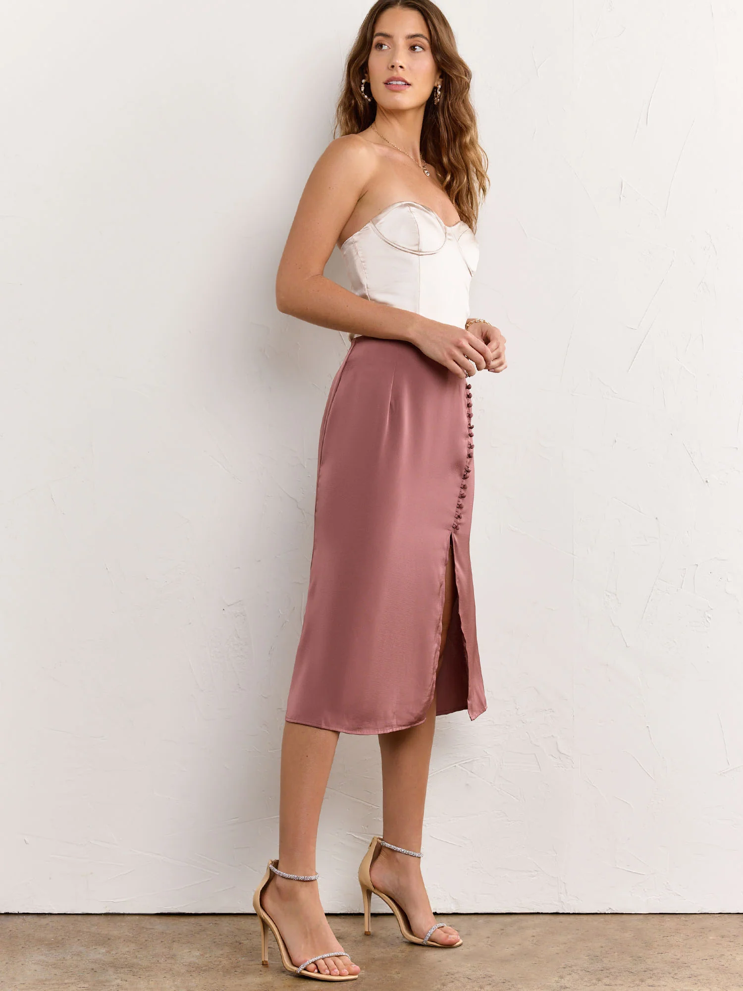 Cover Button Split Hem Midi Skirt - Dress Forum - Image 9