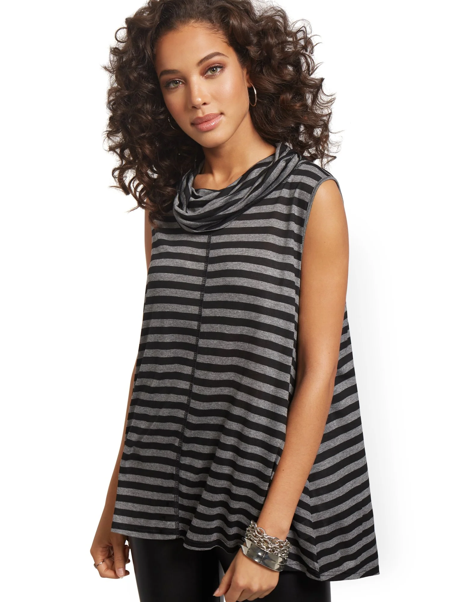 Cowl-Neck Stripe Tank Top - Sweet Pea