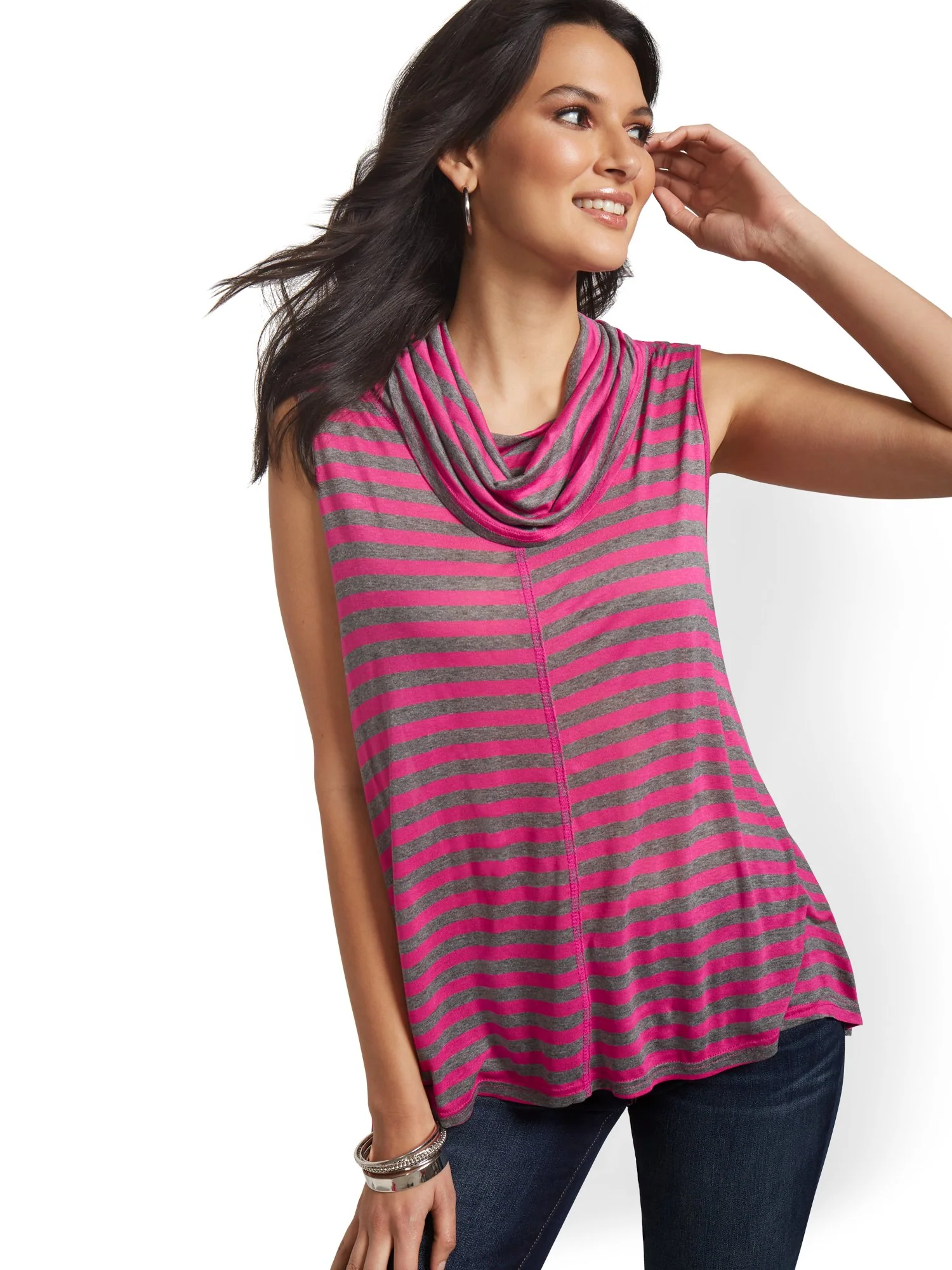 Cowl-Neck Stripe Tank Top - Sweet Pea - Image 4