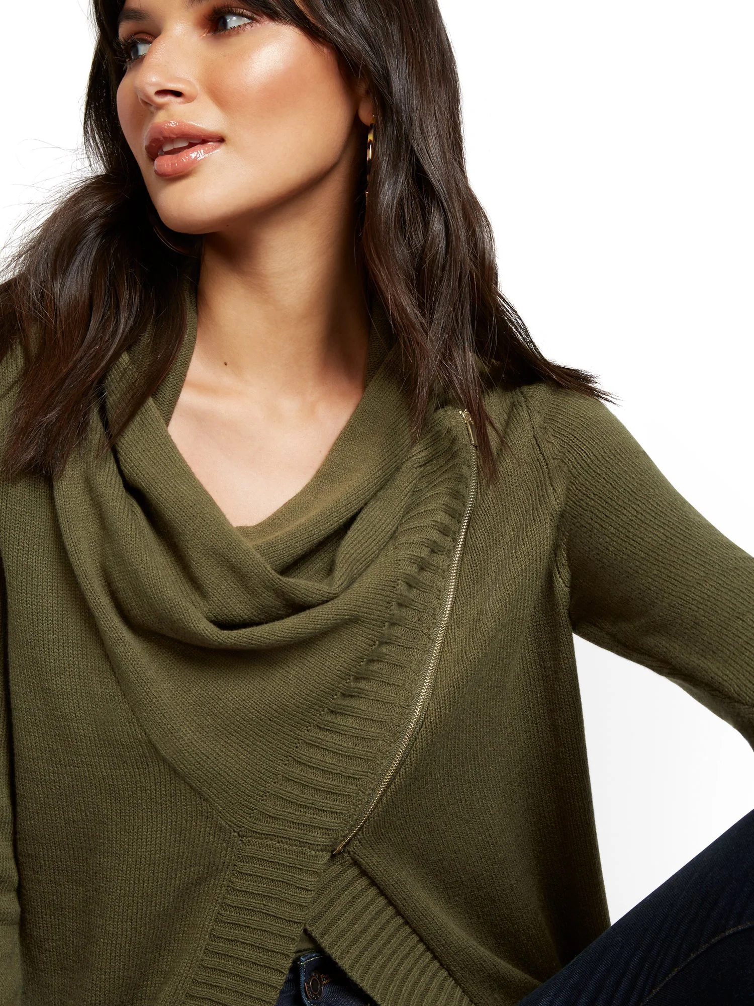 Cowlneck Zip-Front Cardigan - Image 10