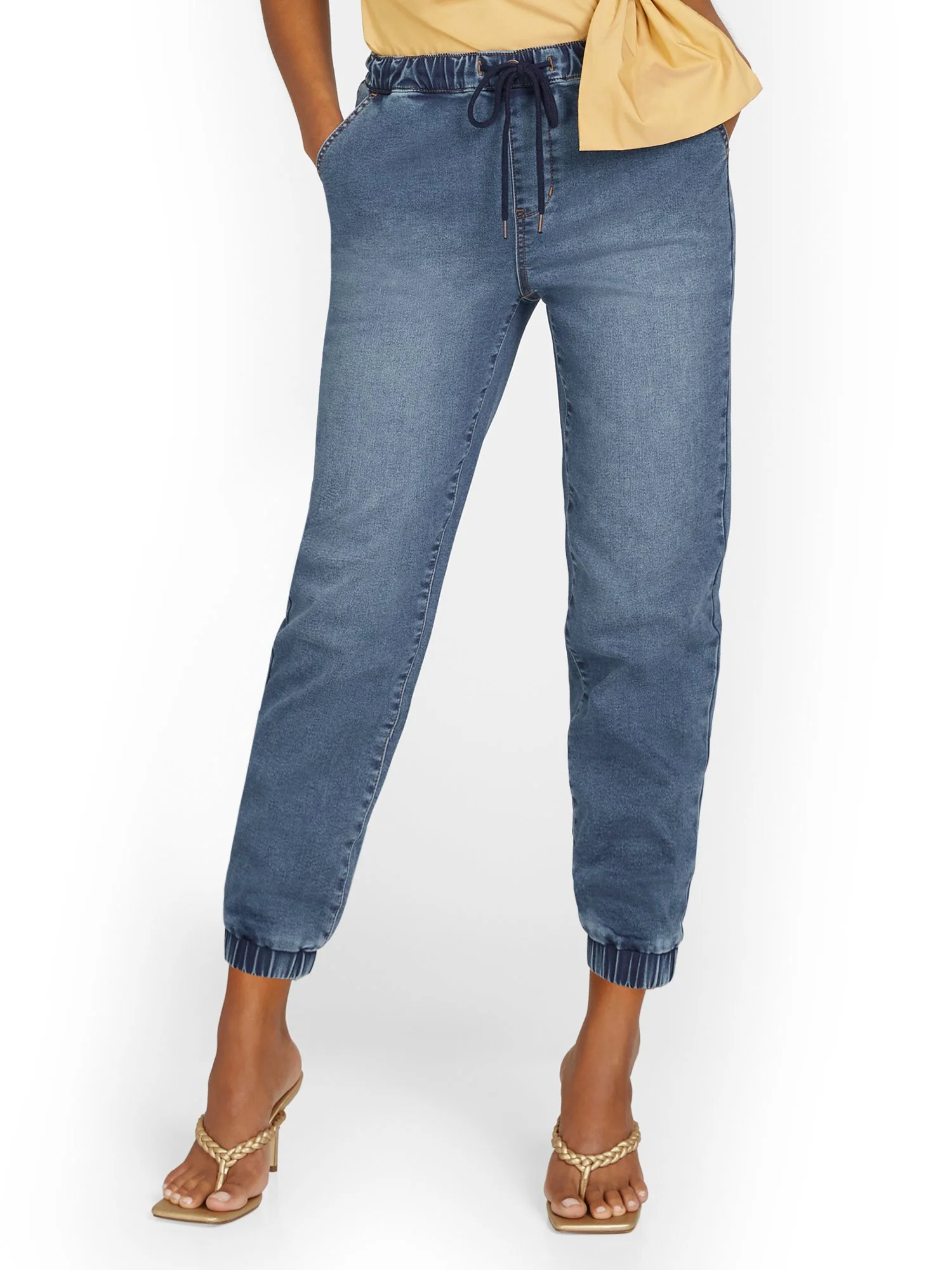 Cozy Cotton Denim Jogger Pant - Medium Wash - Image 2
