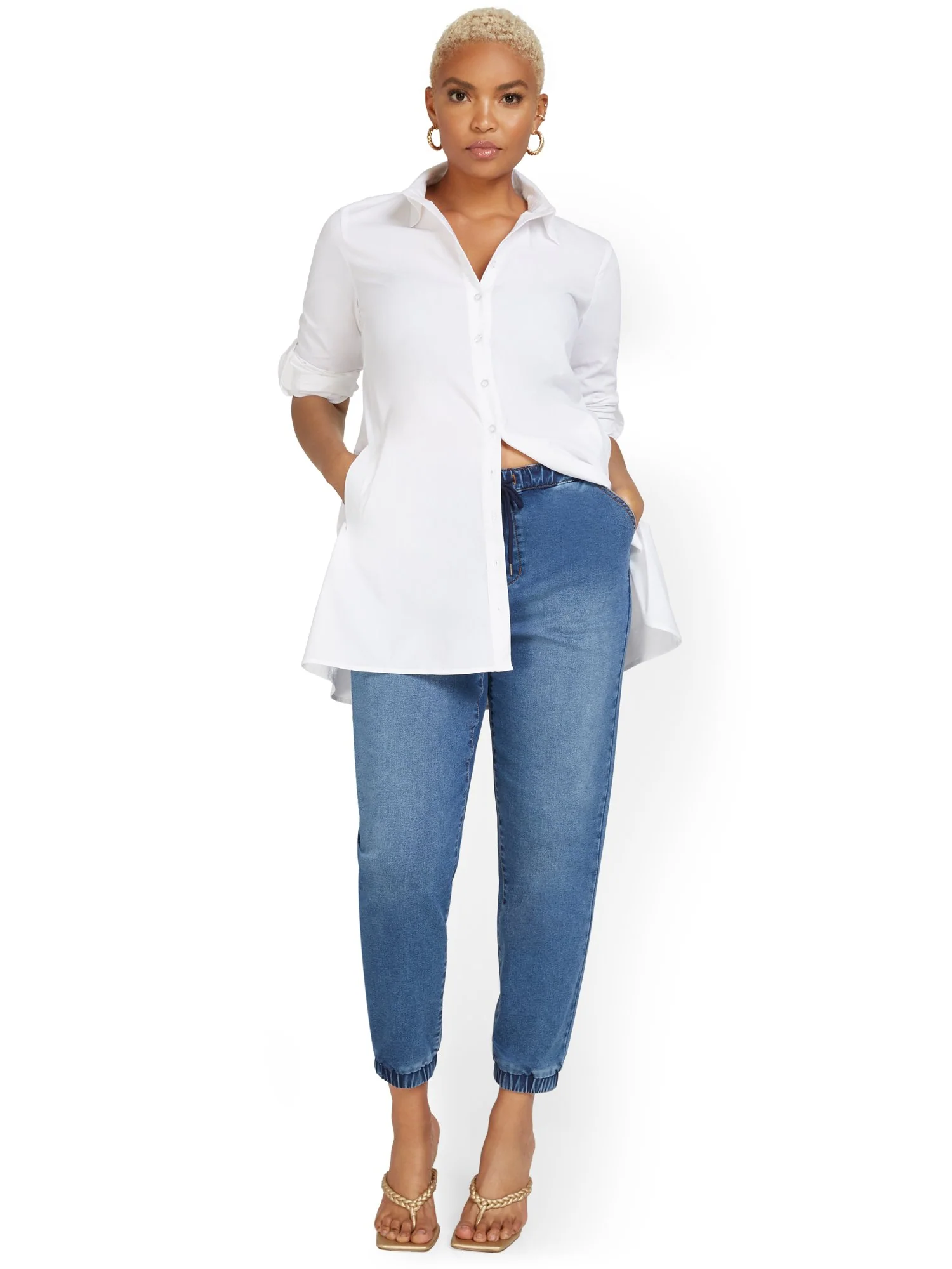 Cozy Cotton Denim Jogger Pant - Medium Wash - Image 6