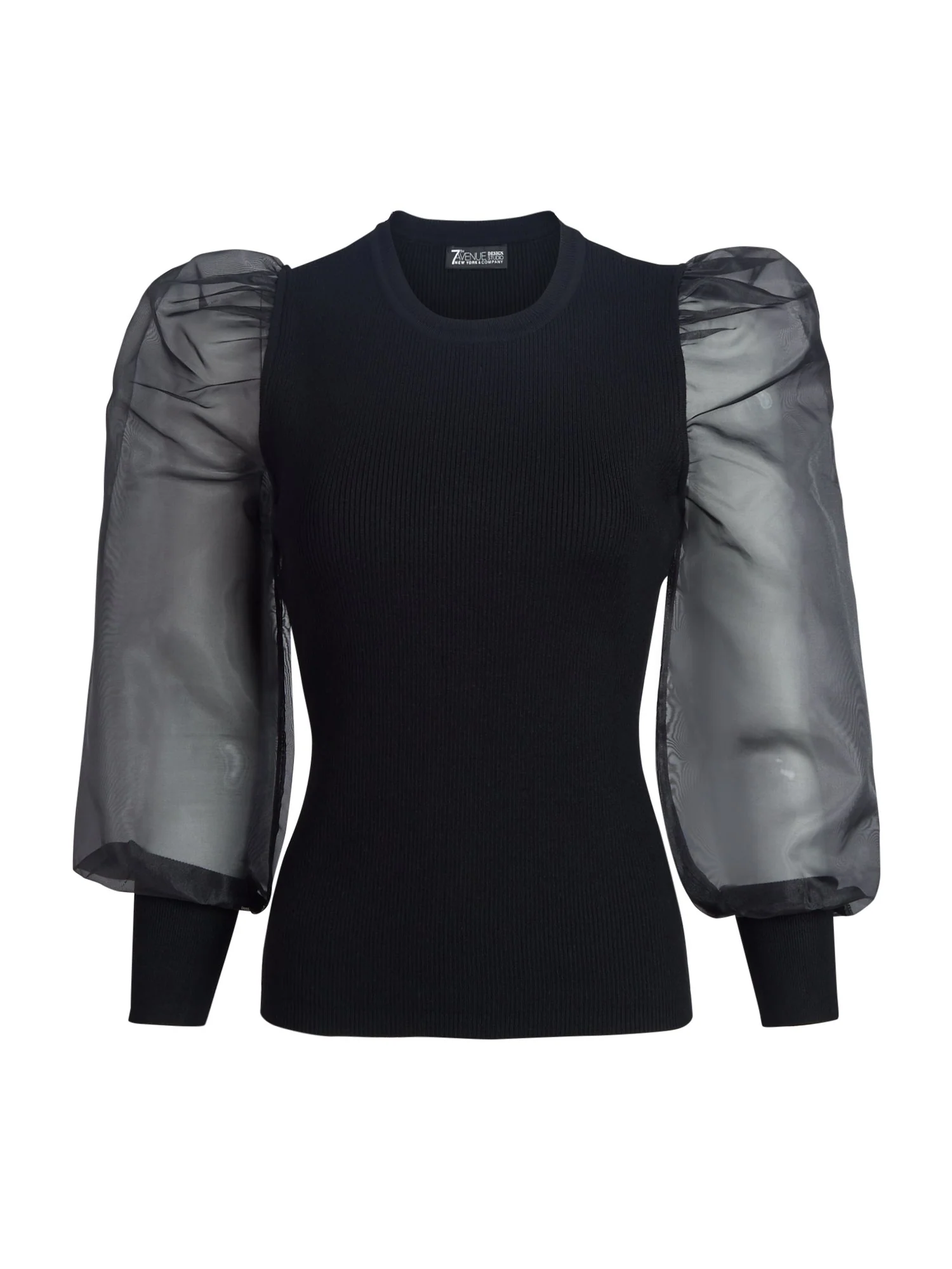 Crewneck Organza Puff-Sleeve Top - Image 2