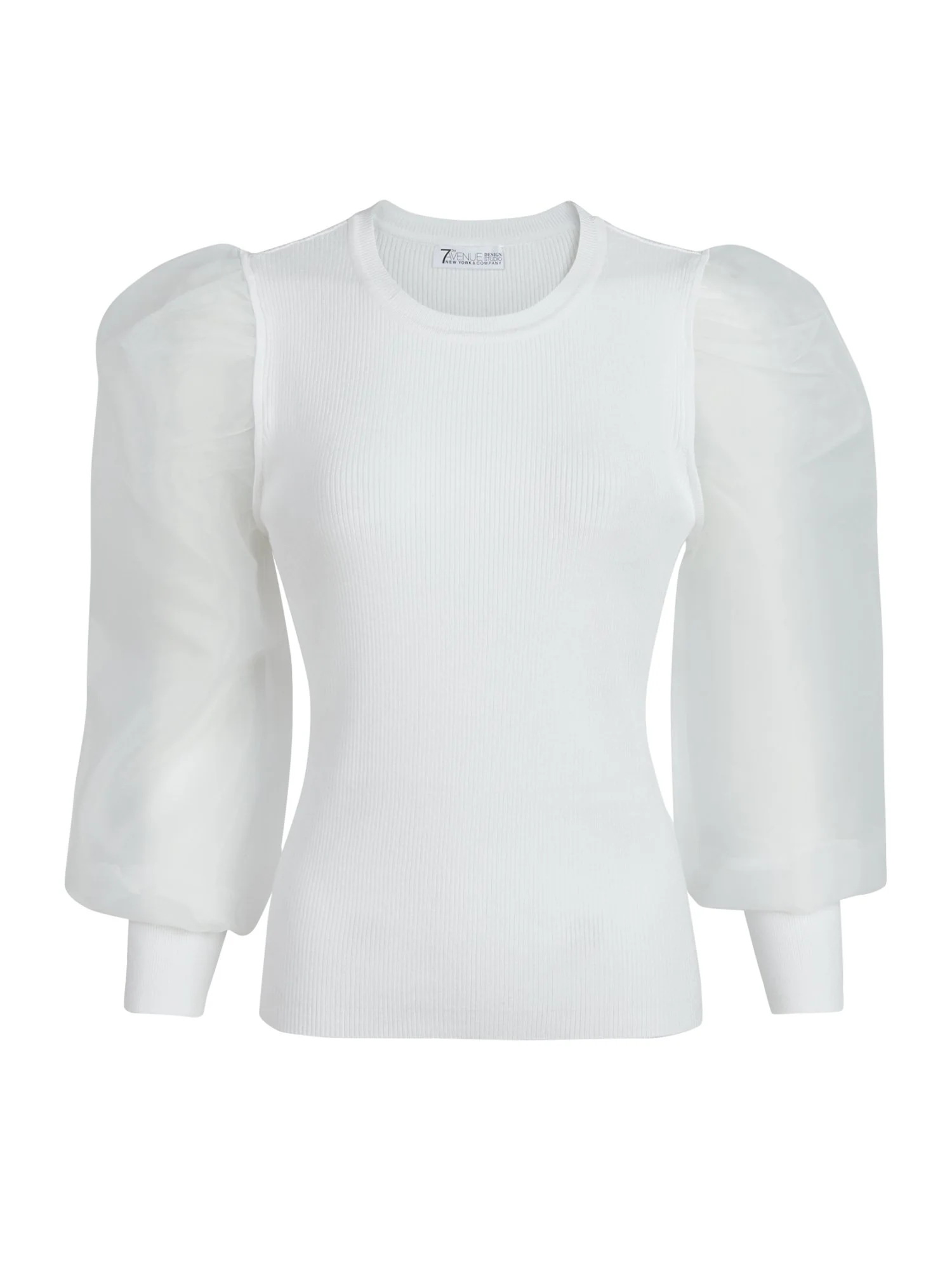 Crewneck Organza Puff-Sleeve Top - Image 5